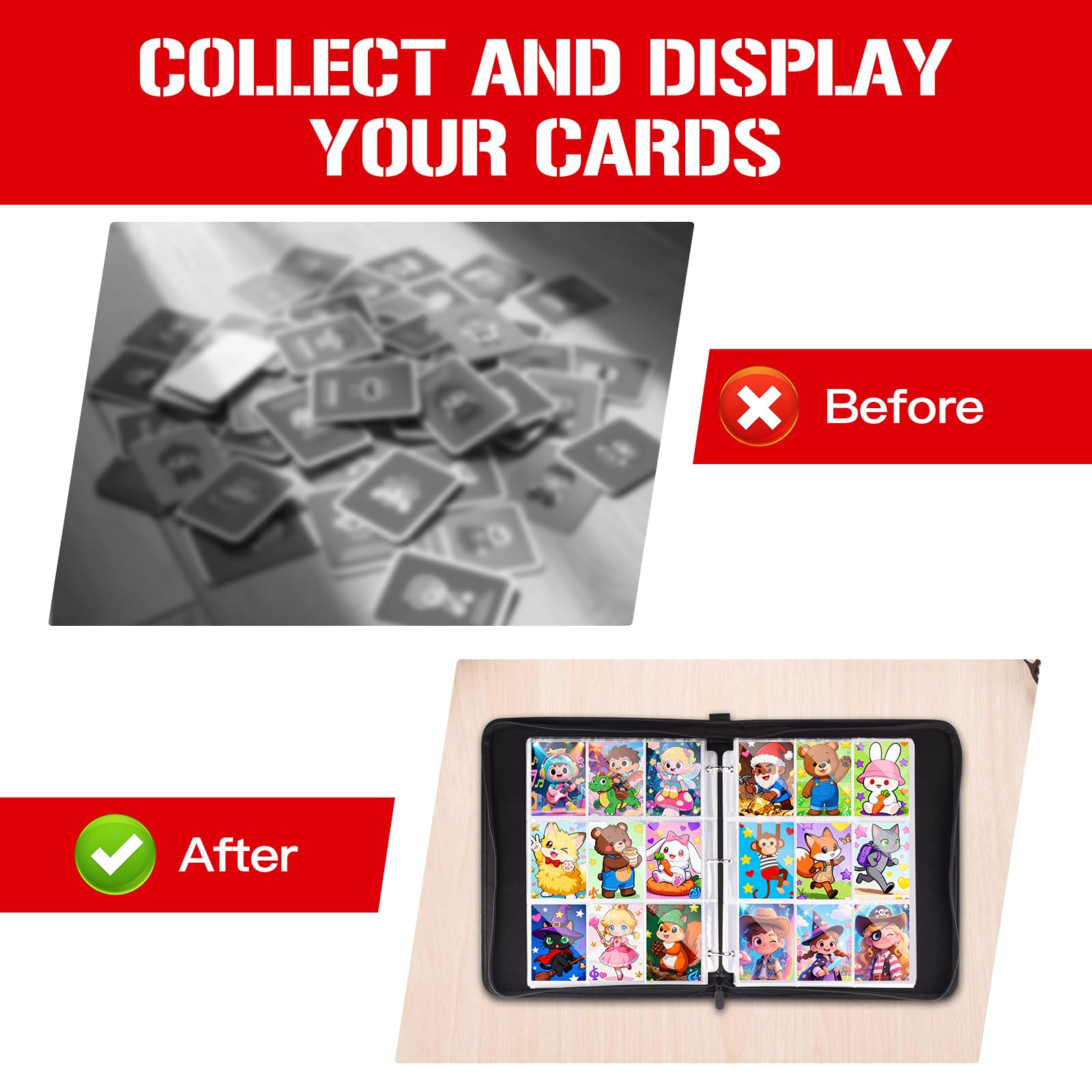 Carpeta de 1800 tarjetas de 9 bolsillos, carpeta de tarjetas coleccionables con cremallera premium, carpeta de colección de poliuretano de doble cara de 1800 bolsillos, álbum de coleccionista, carpeta