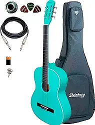 Violão Elétrico Giannini Canhoto N14 + Capa Reforçada (TURQUOISE BLUE SATIN)