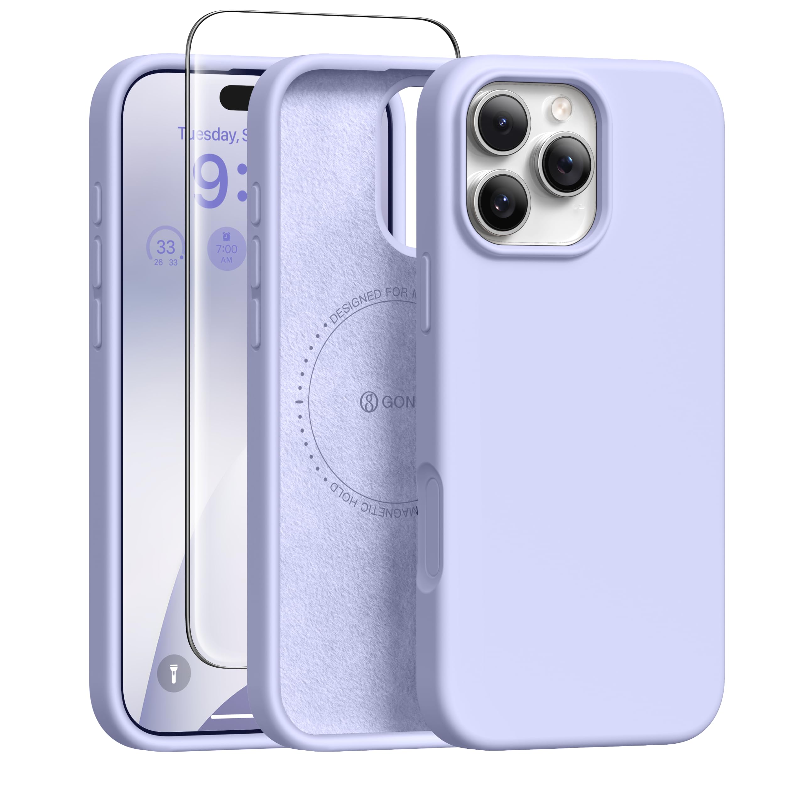 GONEZ Magnetic for iPhone 16 Pro Case, Silicone Cover Lilac