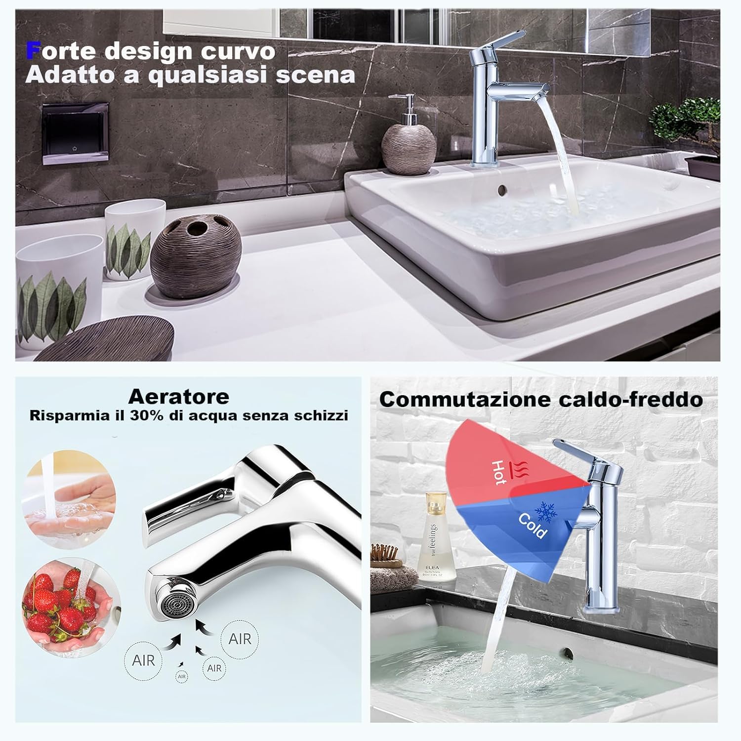 XWIHTR Rubinetti per lavabo e bagno caldi e freddi in acciaio inox, con risparmio idrico silenzioso e senza gocciolamento per bagno, lavabo, piccoli rubinetti da cucina (cromato)