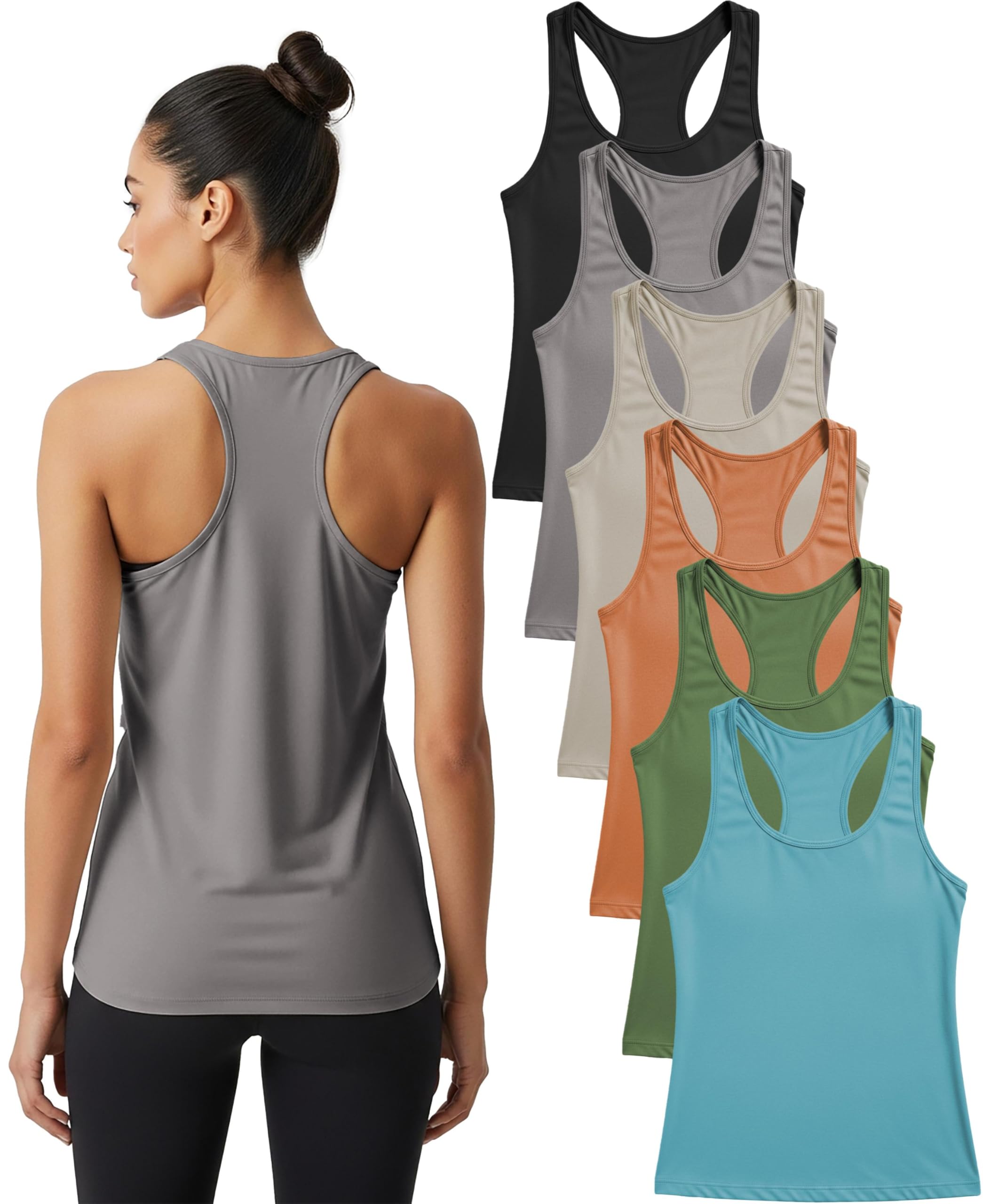 Sexy Basics Womens Racer Back Tanks Ultra Soft Stretch Dry - Fit Athletic Tops Multi Packs