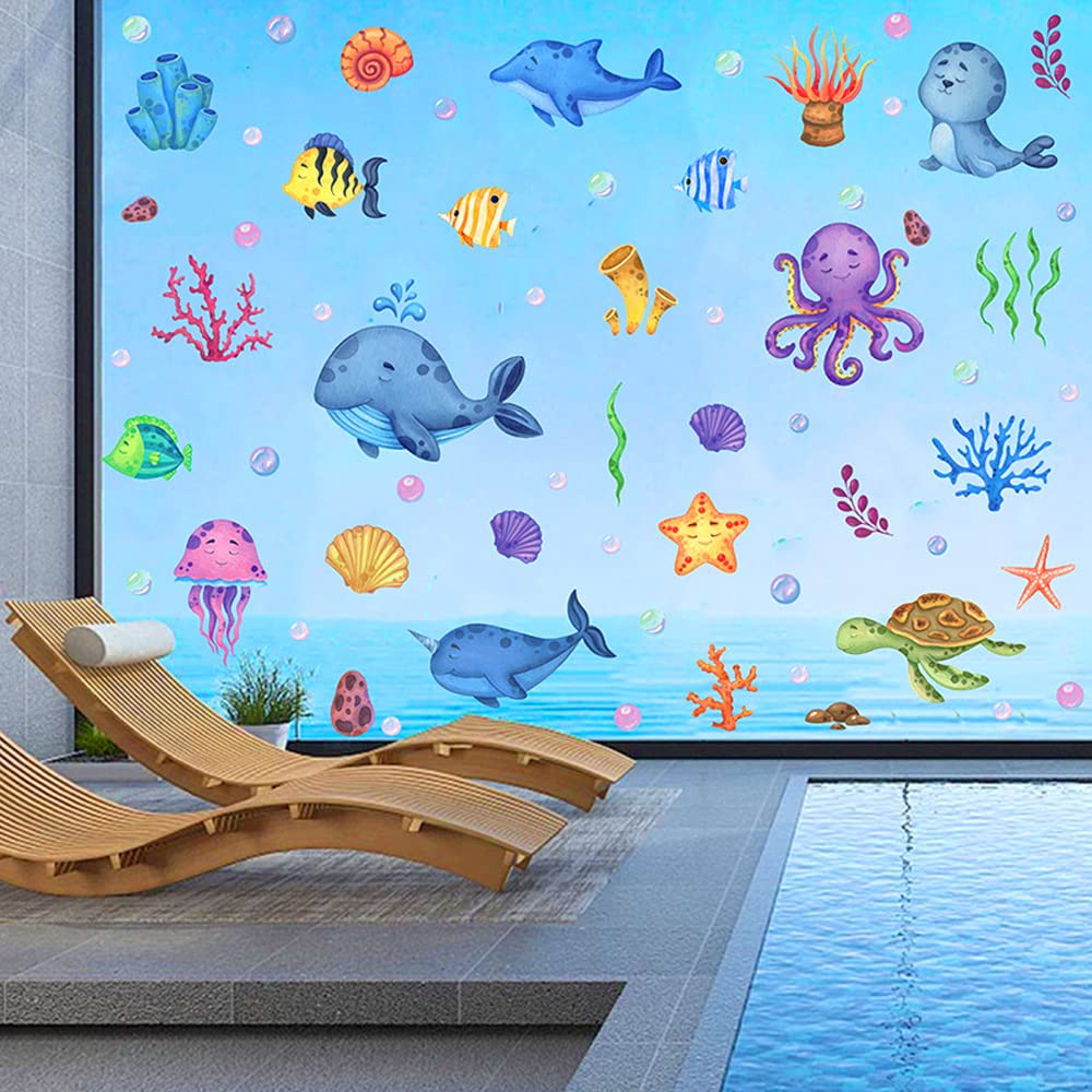 YunBey Pegatinas de Pared Infantiles, Bajo el Mar Vinilos Decorativos, Delfín Tropical Peces Tortuga Adhesivos Pared para Bebé Dormitorios, Guardería, Baño