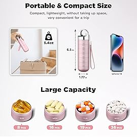 Zannaki Metal Travel Pill Organizer, Portable Waterproof Weekly Pill Box, Large Aluminum Alloy Container, BPA Free 7 Day Daily Medicine Organizer Holder for Vitamin, Fish Oil, Supplement