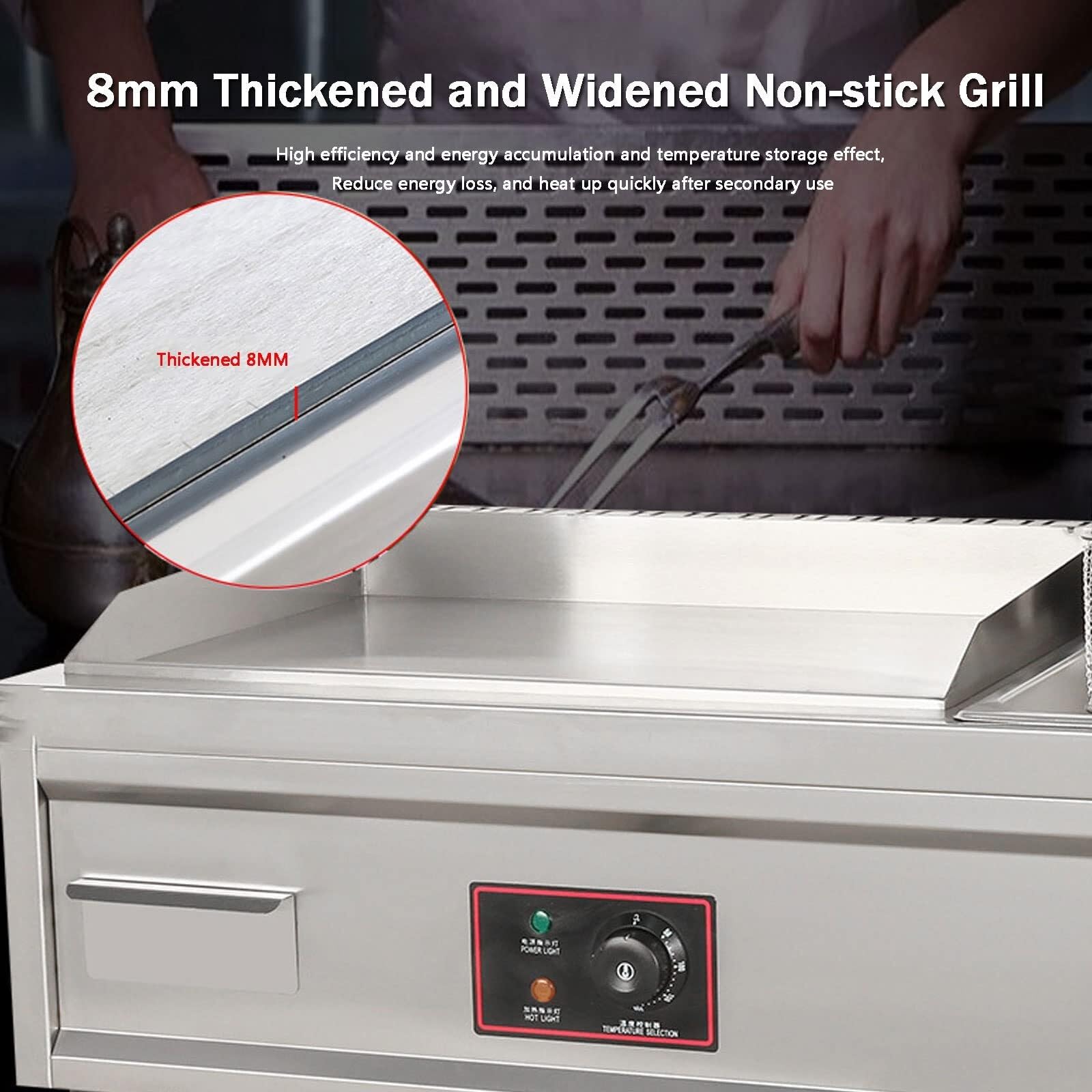Commercial Electric Griddle, 5500W Stainless Steel Countertop BBQ Grill, Nonstick 8mm Cooking Surface, Adjustable Temperature 50-300?, Removable Oil Tray, Heavy Duty Restaurant Griddle