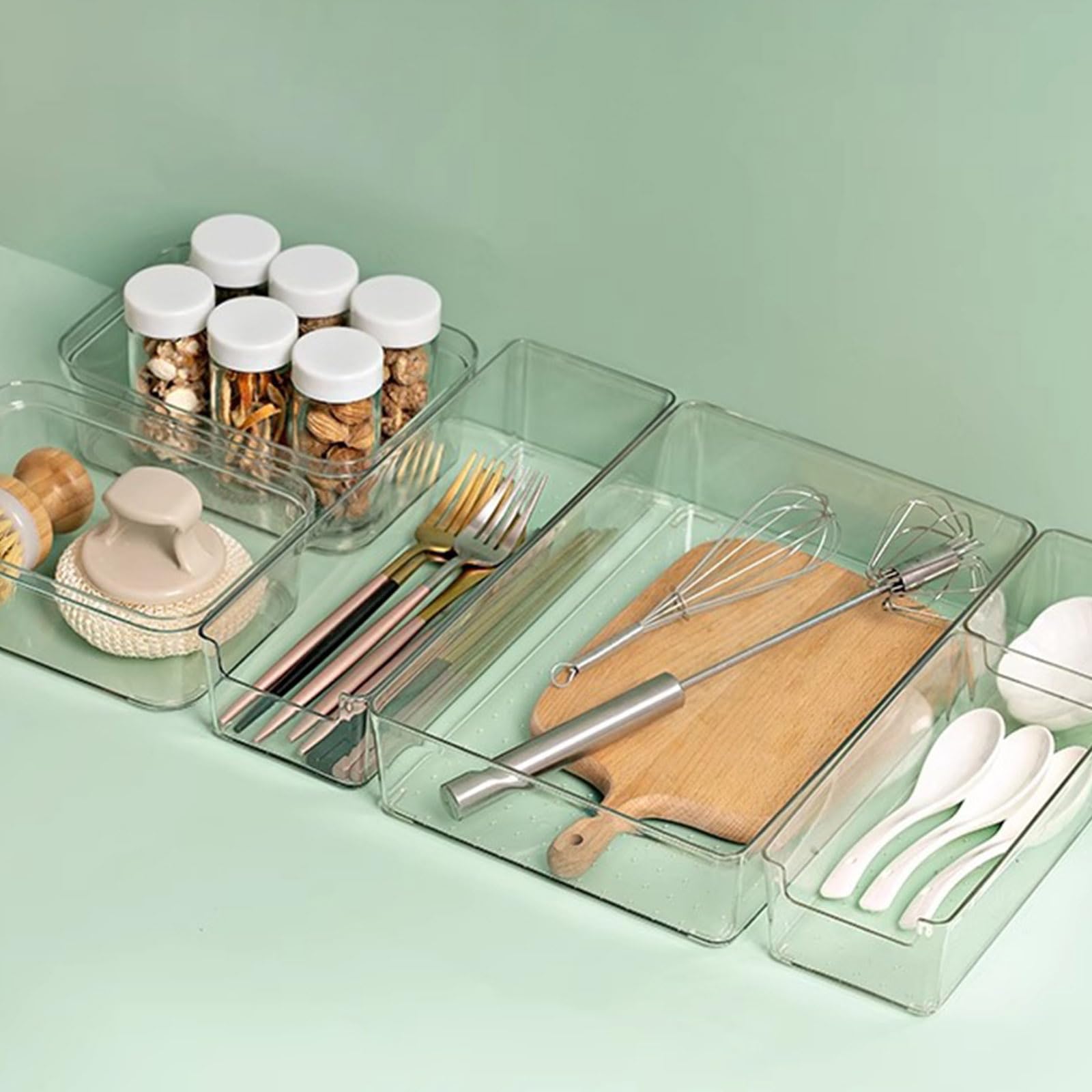 Vassoi trasparenti per cassetti organizer Set contenitori multi-formato per cucina, bagno, camera da letto e ufficio Organizer per cassetti trasparente PET
