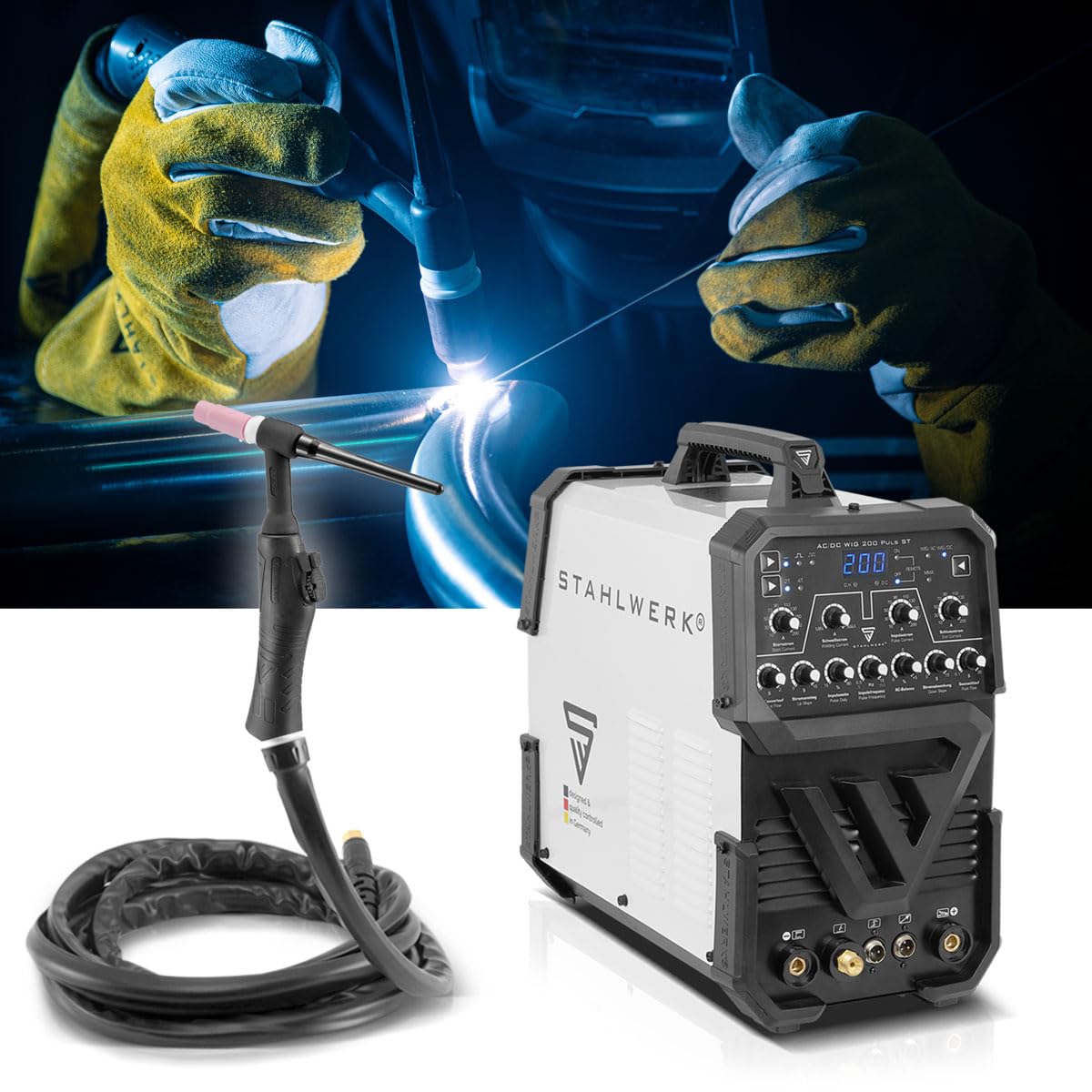 STAHLWERK Saldatrice AC/DC TIG 200 Puls ST – Inverter IGBT con modalità AC, MMA (elettrodo) fino a 200 A, innesco HF, funzione Pulse, 2T & 4T, Hotstart, per alluminio & lamiere sottili