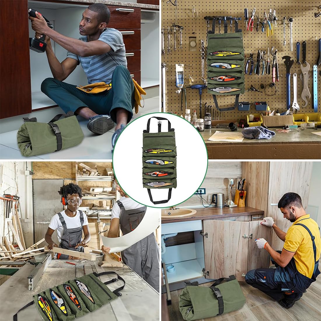 Borsa portautensili Bangbobi, piccola e vuota, con 5 tasche con cerniera, tessuto Oxford, passante per appendere, perfetta per elettricisti e artigiani, borsa portautensili a rotelle