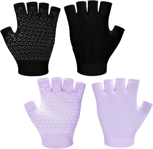 Eurzom 2 pares de guantes de yoga antideslizantes para mujer, guantes de pilates sin dedos con agarres para yoga, fitness, entrenamiento, deportes,