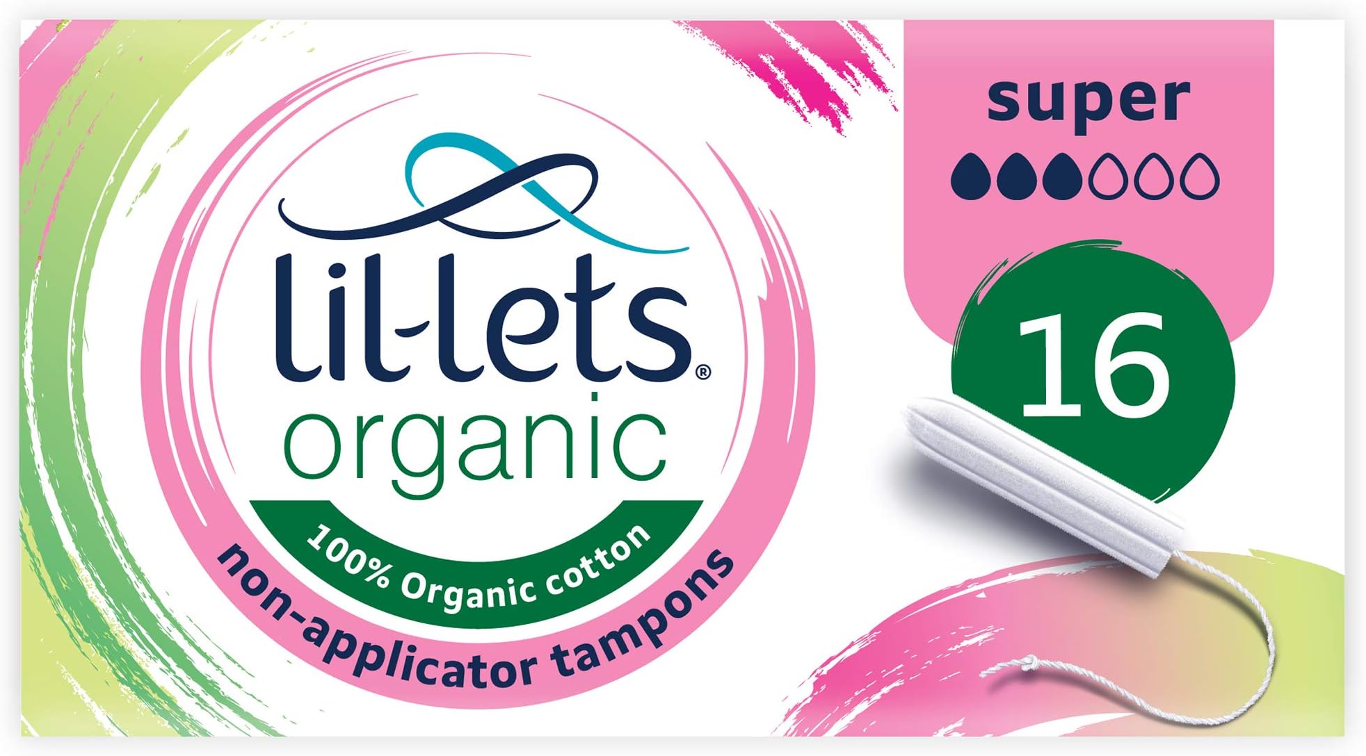 Organic Super Non-Applicator Tampos -100% Pure Soft Cotton Feel - Fragrance Free Superior Comfort -Fast Absorption Leak Protection Skin Friendly 16 Units