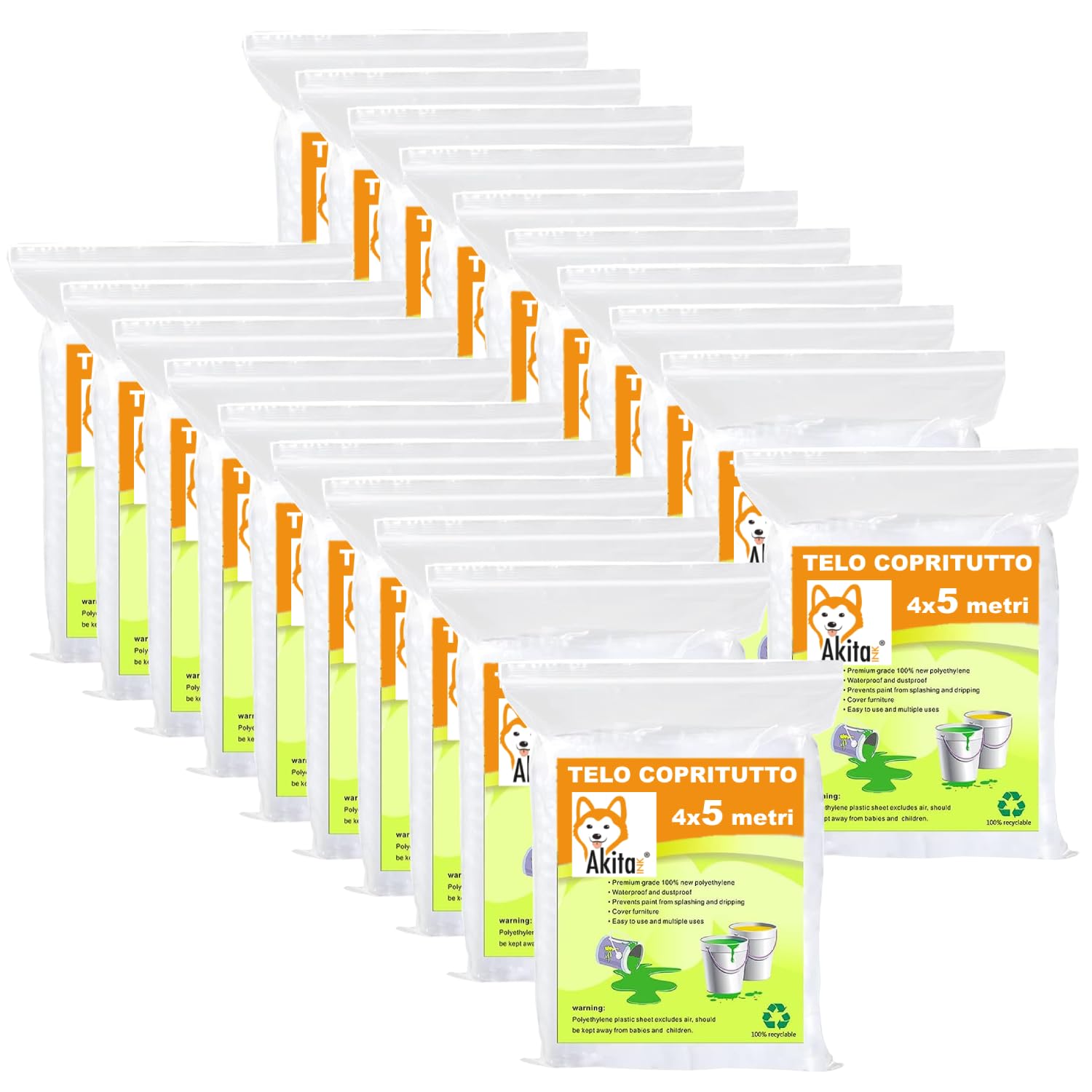 Teli Copritutto AkitaInk 20 Pezzi - 4x5m, Trasparenti, Per Pittura E Protezione - Foto 2