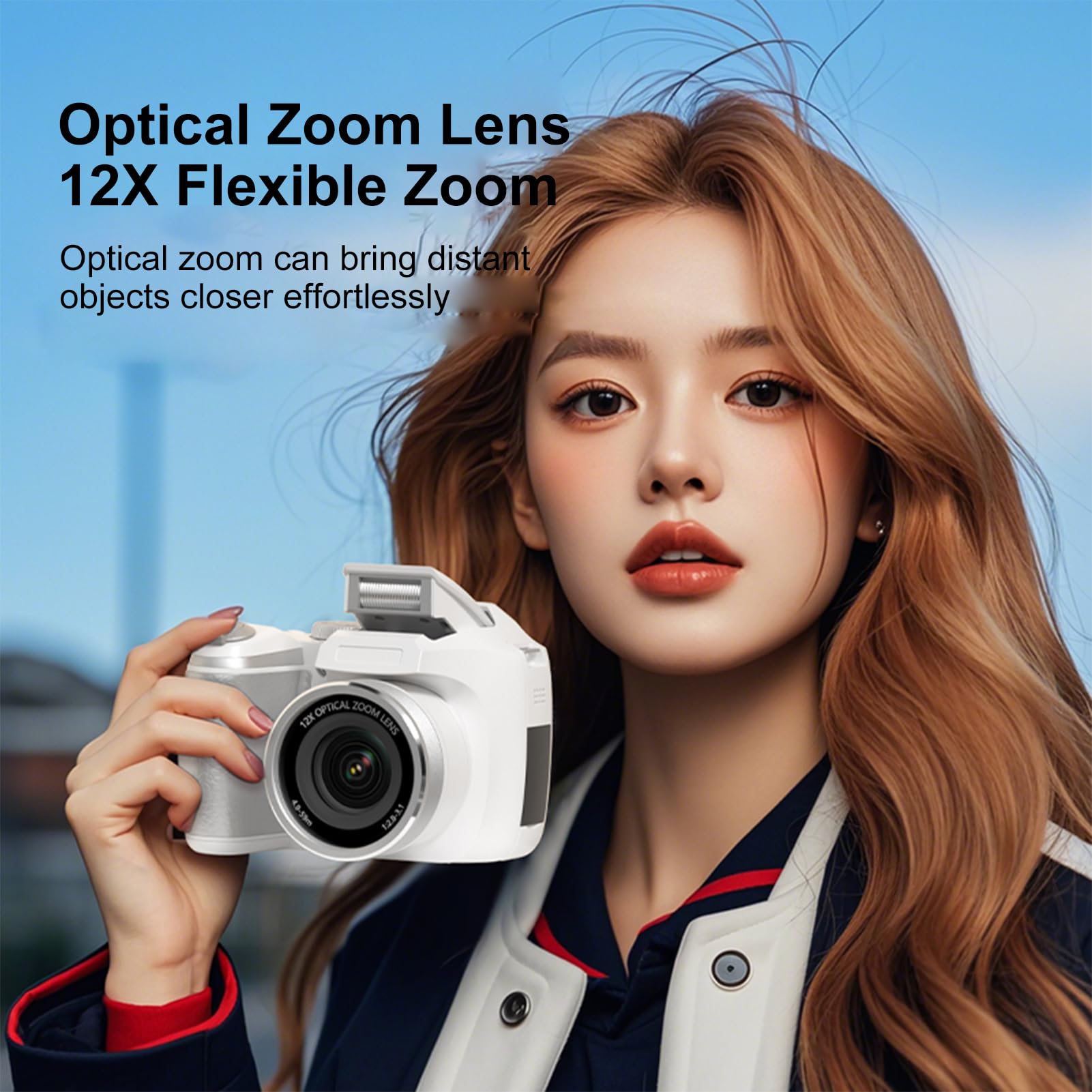 Bewinner Fotocamera Digitale 4K per Fotografia, Fotocamere Vlogging da 60 MP con Schermata da 2,88 ", Zoom Ottico 12x, Videocamera Video Autofocus per Principiante (WHITE)