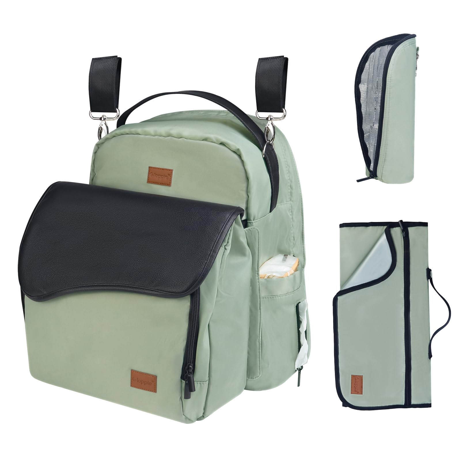 Gloppie 4-in-1-Wickeltasche, großes Fassungsvermögen 47 l – Rucksack (30 l) & abnehmbarer Schultergurt (17 l) mit Wickelunterlage und Kühltasche für Babyflasche, Mutterschaft für Mama, Papa