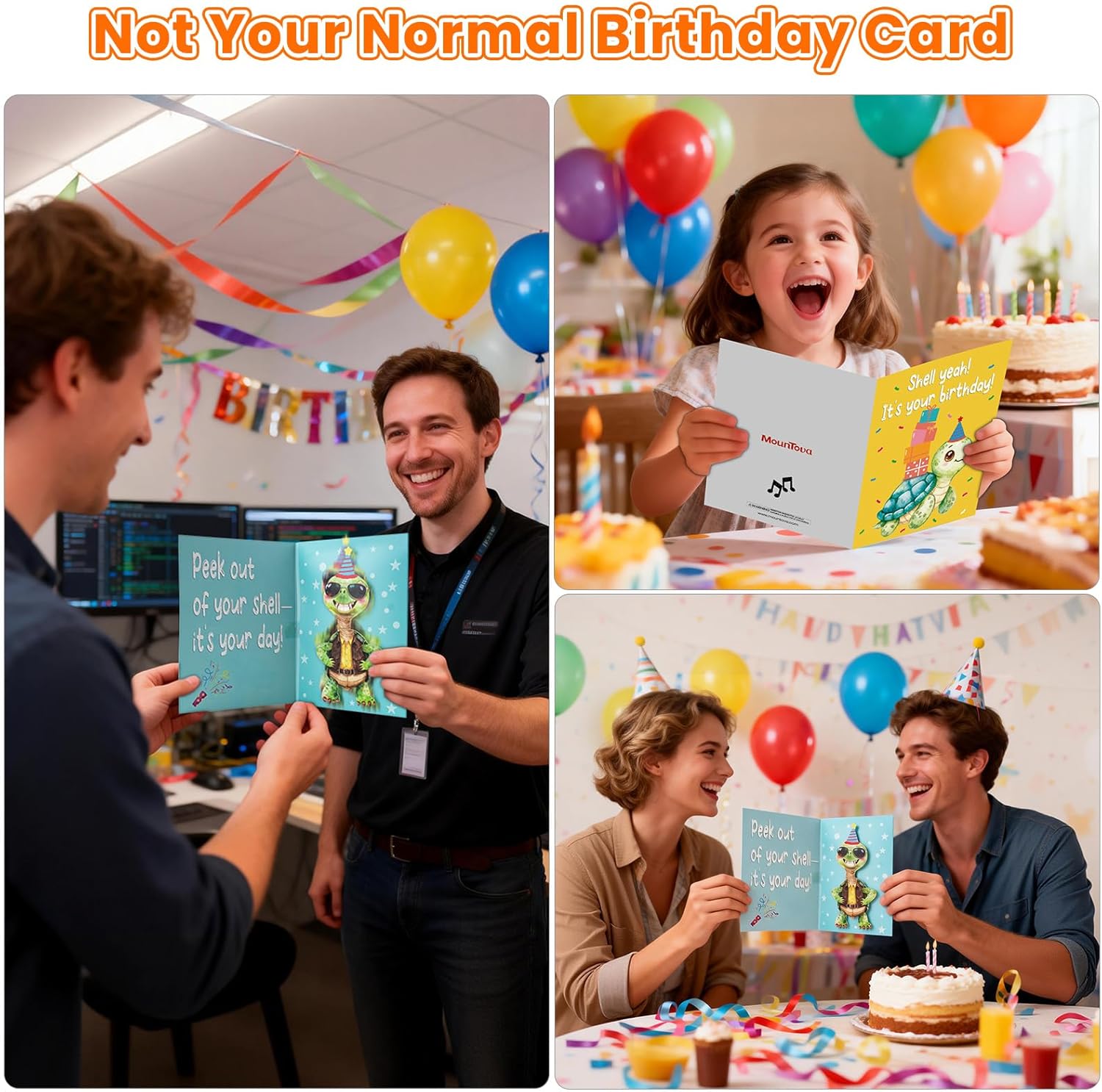 Musical Birthday Card That Plays the Happy Birthday Song with Sound & Motion – Cute Pop-Up Turtle Birthday Card, Funny&Animated Happy Birthday Gift for Kids, Women & Men - Image 4