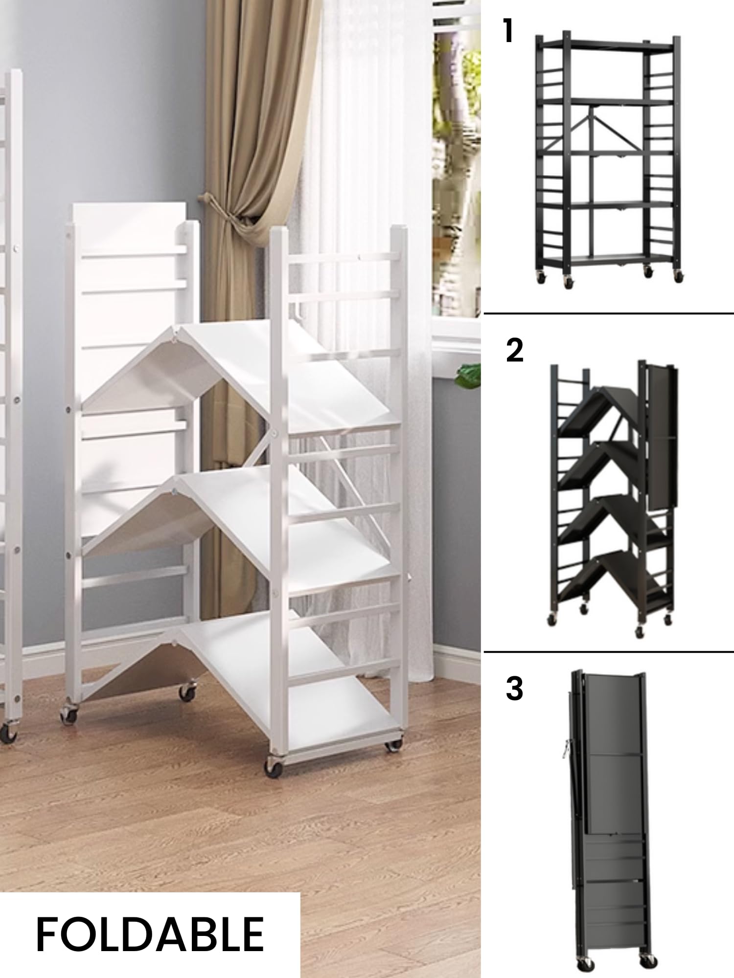 MAGIC SELECT Regal zu Lagern. Modulares Mehrzweckregal. Regal mit Rädern. Klappbares Standregal. Möbel für Küche, Bad, Schlafzimmer, Wohnzimmer mit 5 Ablagefächern.