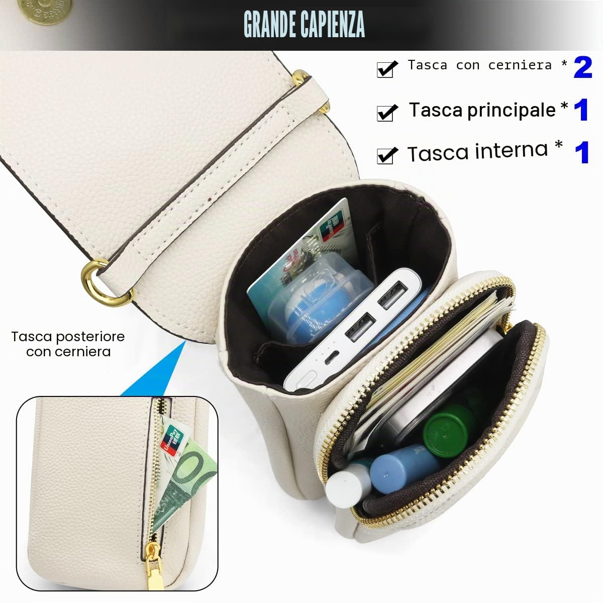 HNOOM Borsa a Tracolla per Cellulare Vera Pelle Borsa Piccola Tracolla Donna Portafoglio a Tracolla Crossbody Bag Portamonete con fessure per carte a tracolla