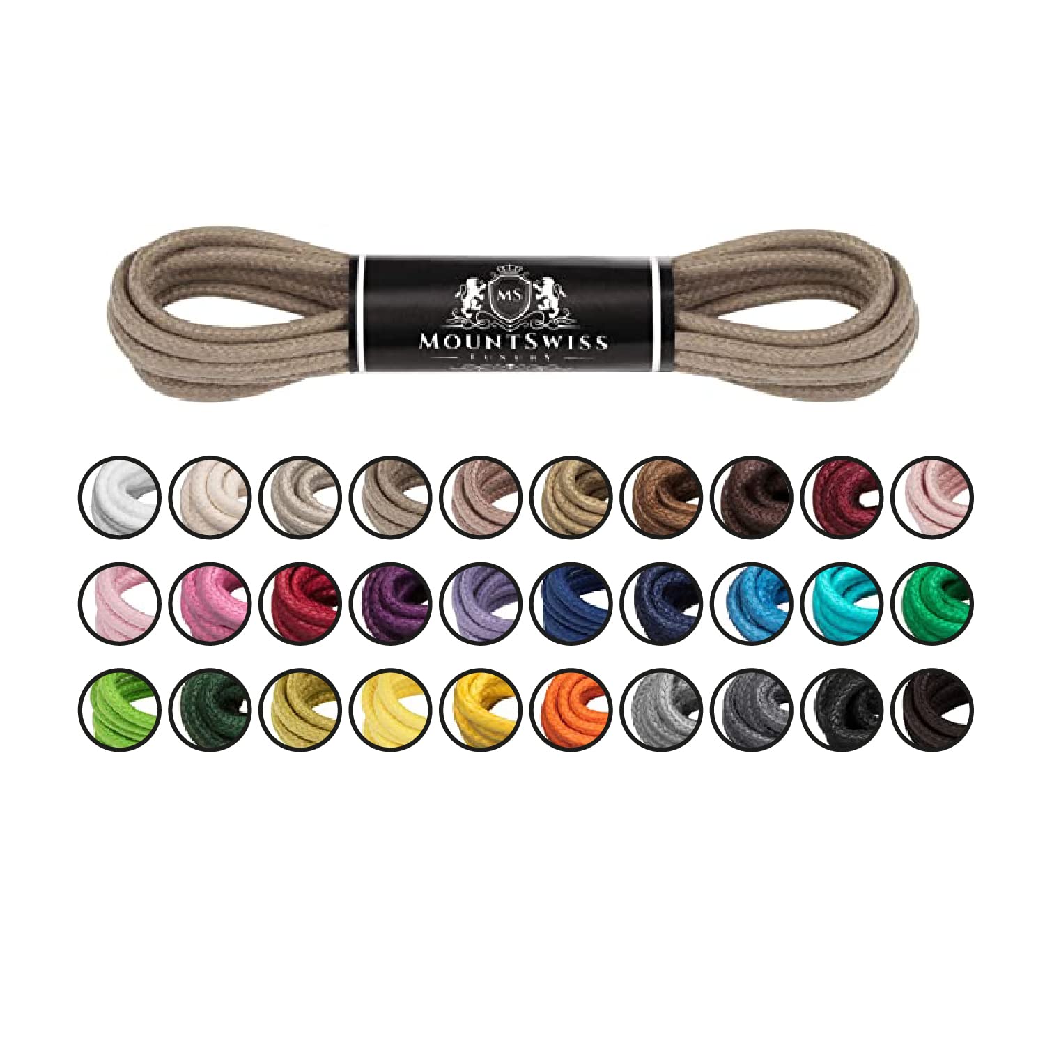 Mount Swiss Luxury Schuhbänder I Wasserabweisende und reißfeste Schnürsenkel rund ø 2-3 mm aus feiner Baumwolle/gewachst für Business Anzug und Lederschuhe I Edle Shoelaces Längen 45-120 cm