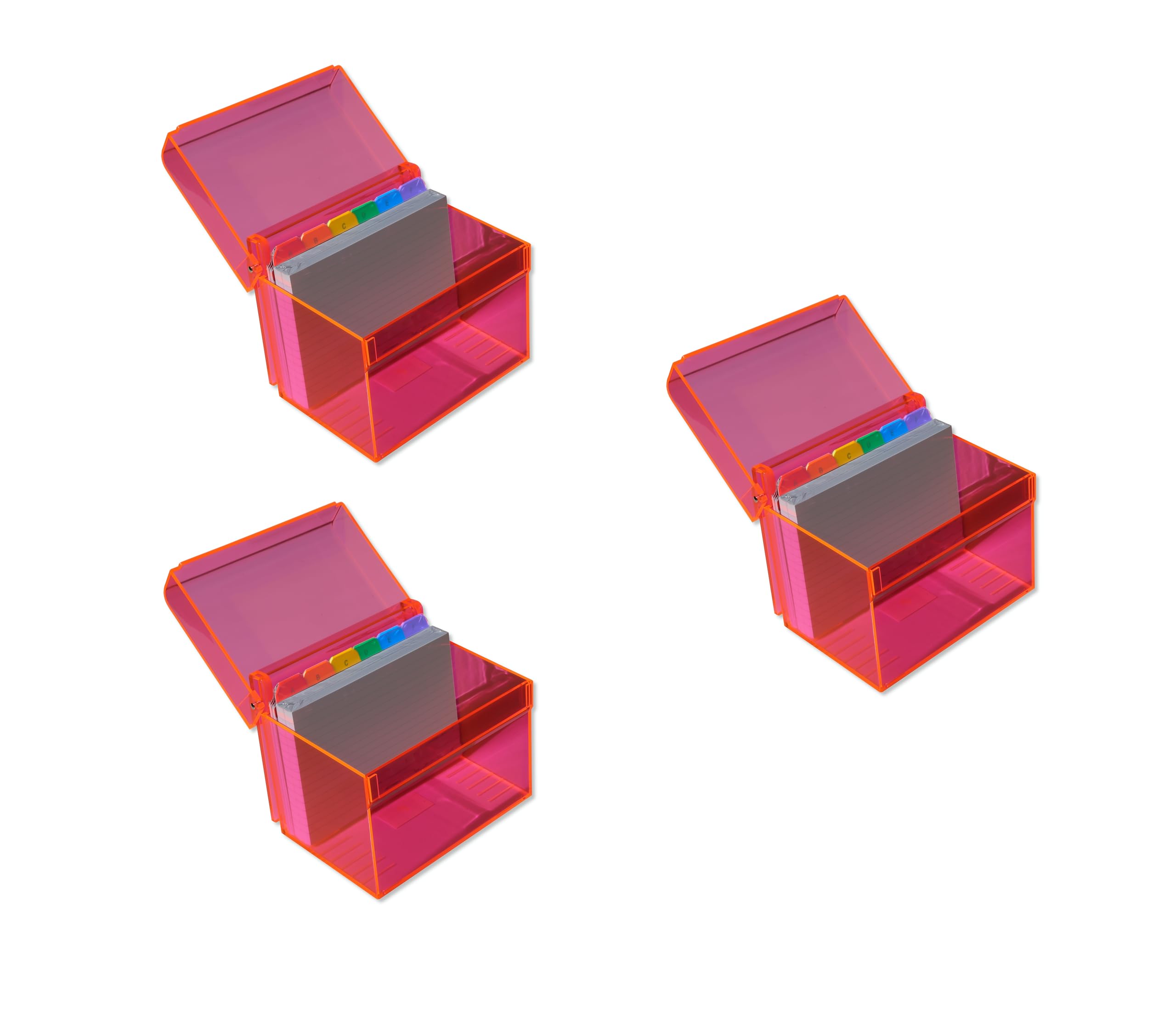 Osco Medium Neon Acrylic Index Box 3 Pack, A to Z Divider Tabs, 100 Lined Note Cards, Ruled Revision Flash, Recipe Notes, Office Contacts Filing, Holds 6" ร 4" cards (148 ร 105 mm)