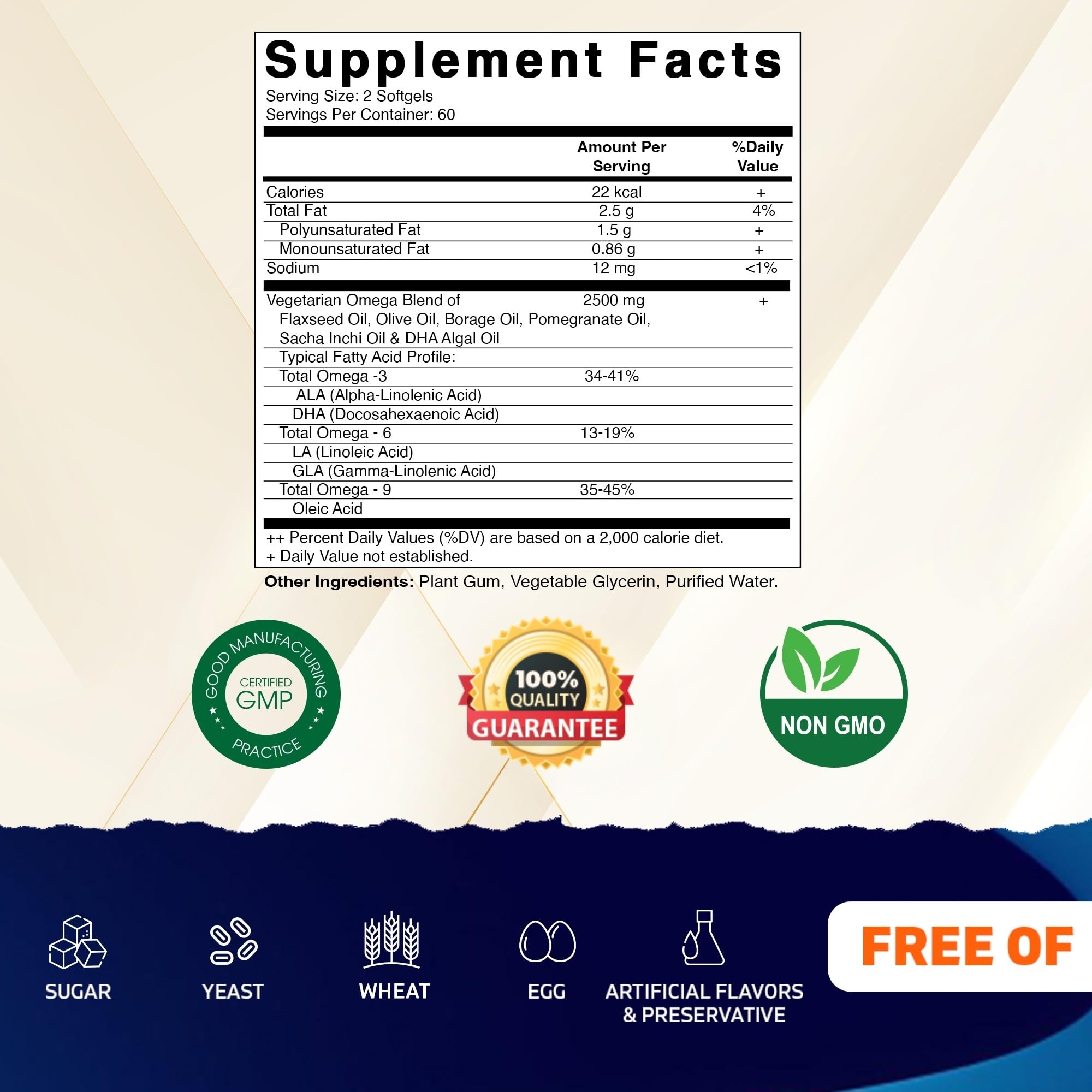 Vitamatic Vegan Omega 3-6-9 Complex 1250mg | Flaxseed, Olive, Borage & Algae Oils | Plant-Based Omegas | 120 Softgels — Amazon image 2