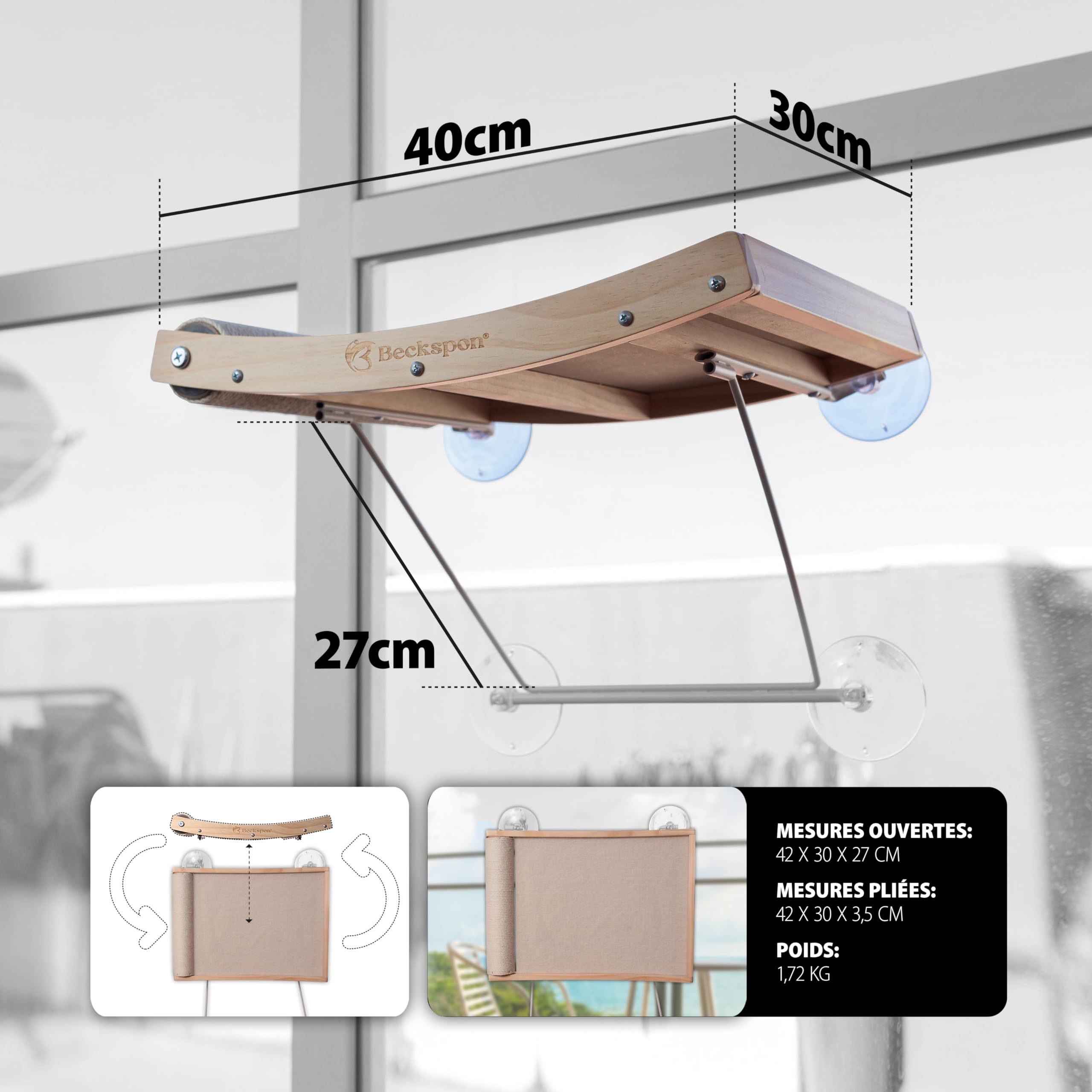 Hamac pour chats avec grattoir intégré | Lit pliable | Supporte jusqu'à 20 kg | Couleur beige