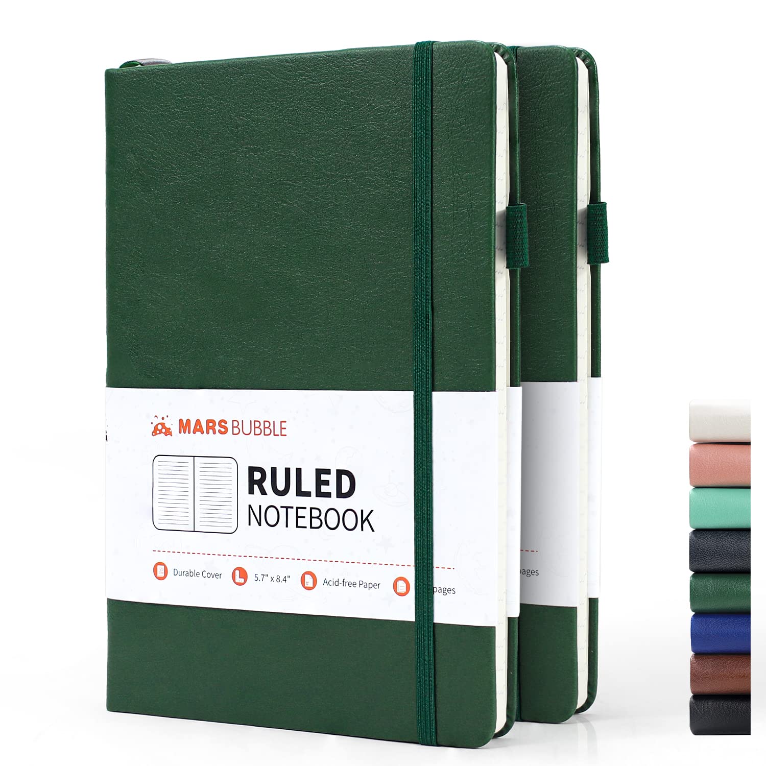 Lined Leather Journal Notebook College Ruled Hardcover Journals for Women Men Work School note taking,(2-Pack) Medium 5.7"x8.4", 120gsm Ink-Proof Paper,lay-Flat,Inner Pocket, 2 Bookmarks?Moss Green