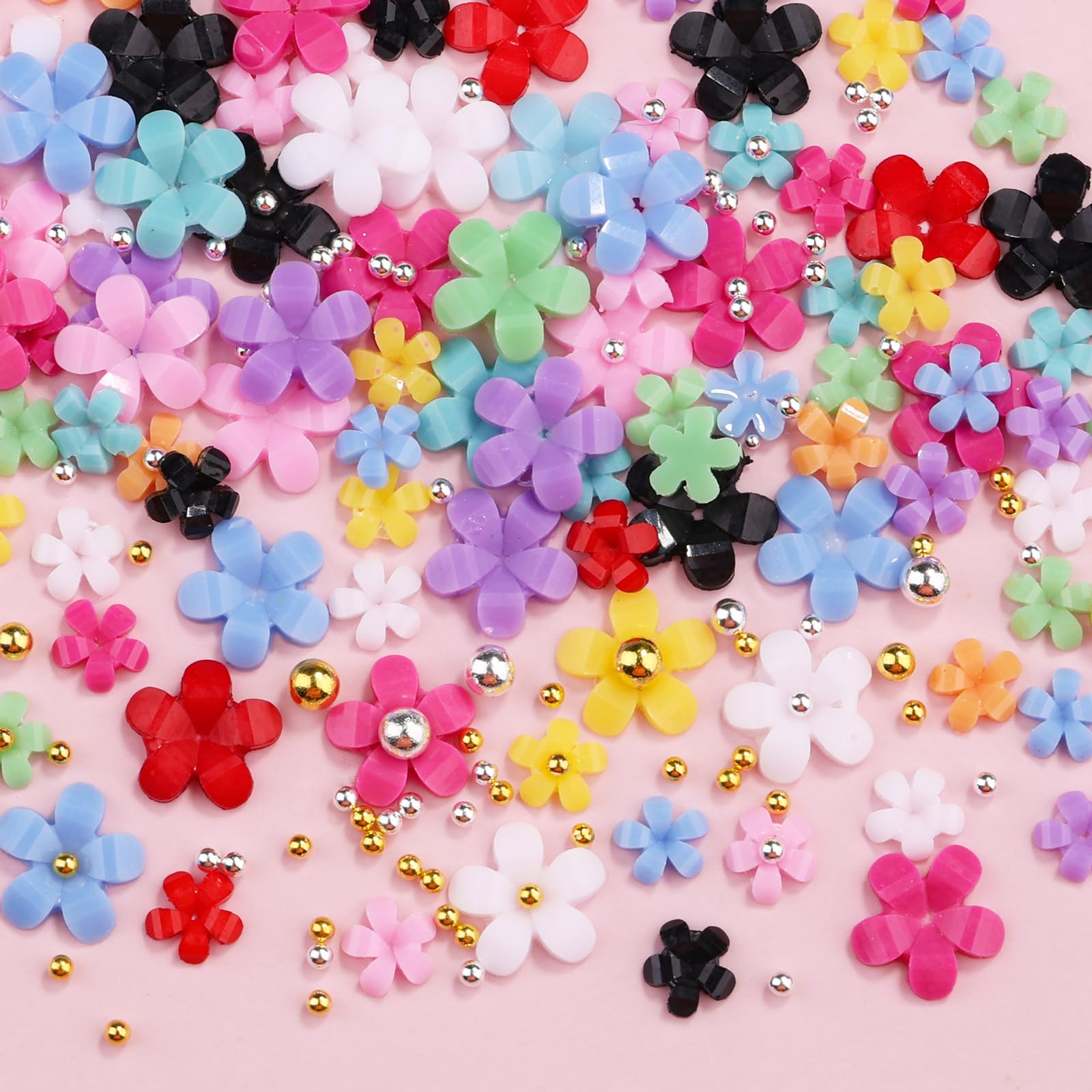 Dijes 3D coloridos para arte de uñas, acrílico blanco y rosa, flor de cerezo, pétalo de primavera, metal, oro, plata, cuentas redondas de caviar, perlas de diamantes de imitación para manicura y