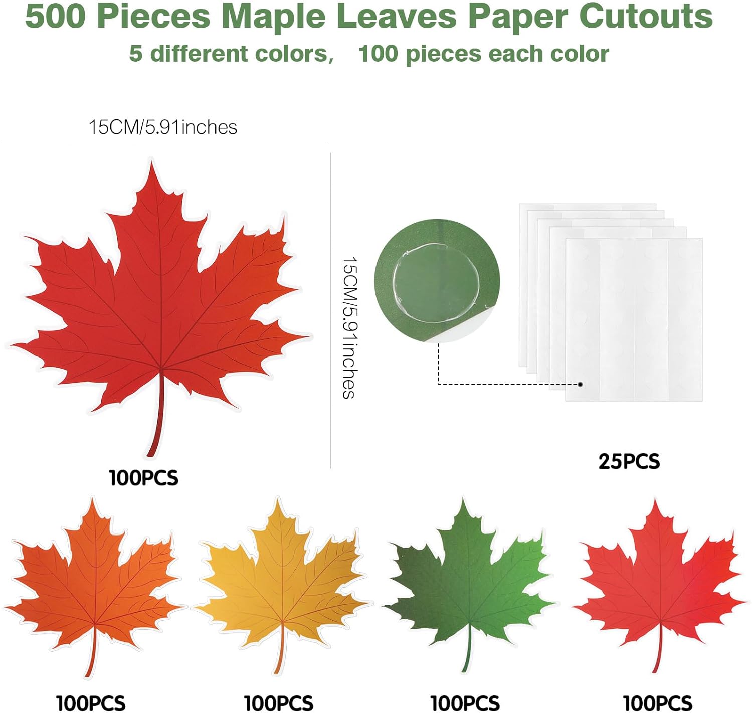 500 Pieces Fall Bulletin Board Decorations Fall Maple Leaves Paper Cutouts for Classroom Fall Leaves Cutouts with Glue Point Dots for School Bulletin Board Thanksgiving Party Decoration 5.9 x 5.9 Inch