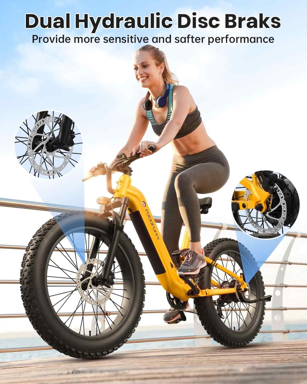 PUCKIPUPPY Electric Bike for Adults 960W, 48V 20AH Battery Adult Electric Bicycles, 26" Fat Tire Full Suspension Step-Thru Ebike, 28MPH Mountain Ebike, 7 Speed, 80Miles Range