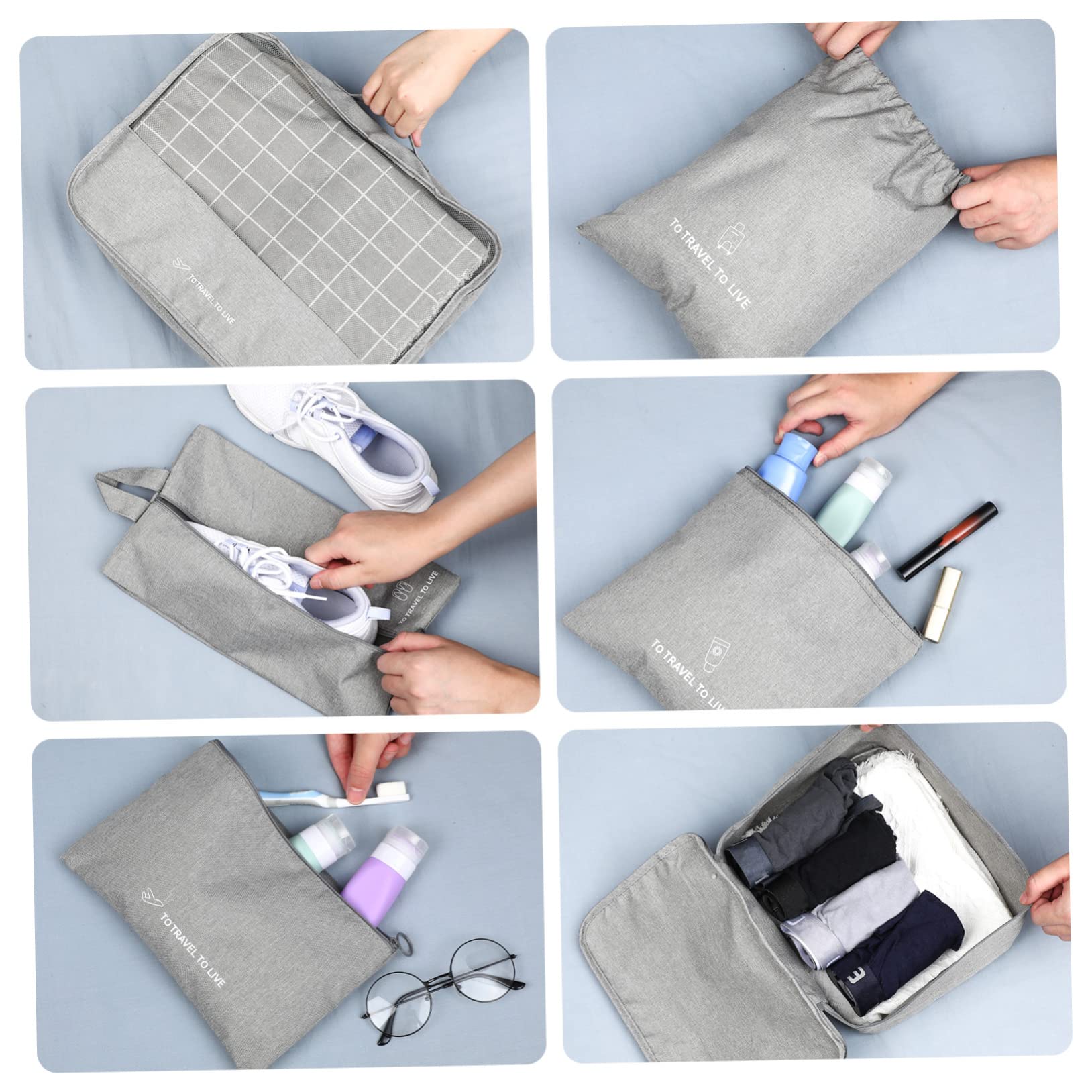 Cabilock 7pezzi Organizer Per Bagagli Da Viaggio Pieghevoli Per Imballaggio Borse Portaoggetti Per Vestiti Biancheria Intima Accessori e Scarpe Tasca Coulisse Grigio