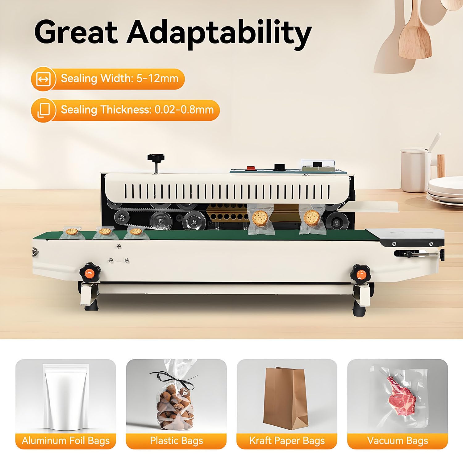 Machine de scellage Automatique FR-900, scelleuse Horizontale Continue pour Sacs en Plastique, 750 W, Outil d'emballage électrique, Largeur de scellage de 5 à 12 mm 220V