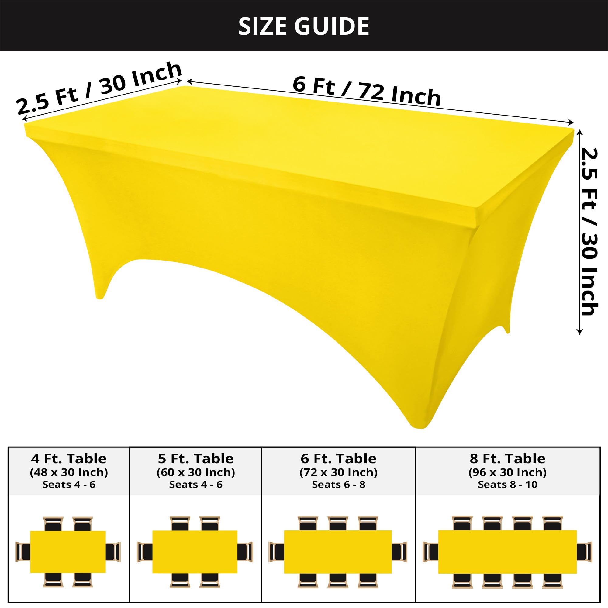 Utopia Kitchen Nappe de Table Extensible [6 Pieds, 183 cm] Couverture de Table en Polyester et Spandex - Lavable en Machine et Infroissable (Lot de 2, Jaune)