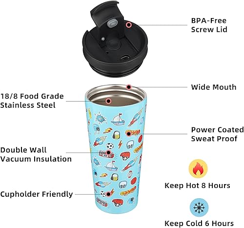 Miniatura 2 de BJPKPK Vaso aislado de 22 onzas con tapa y pajita, vasos de acero inoxidable, taza de café de viaje, taza térmica reutilizable, patio de recreo