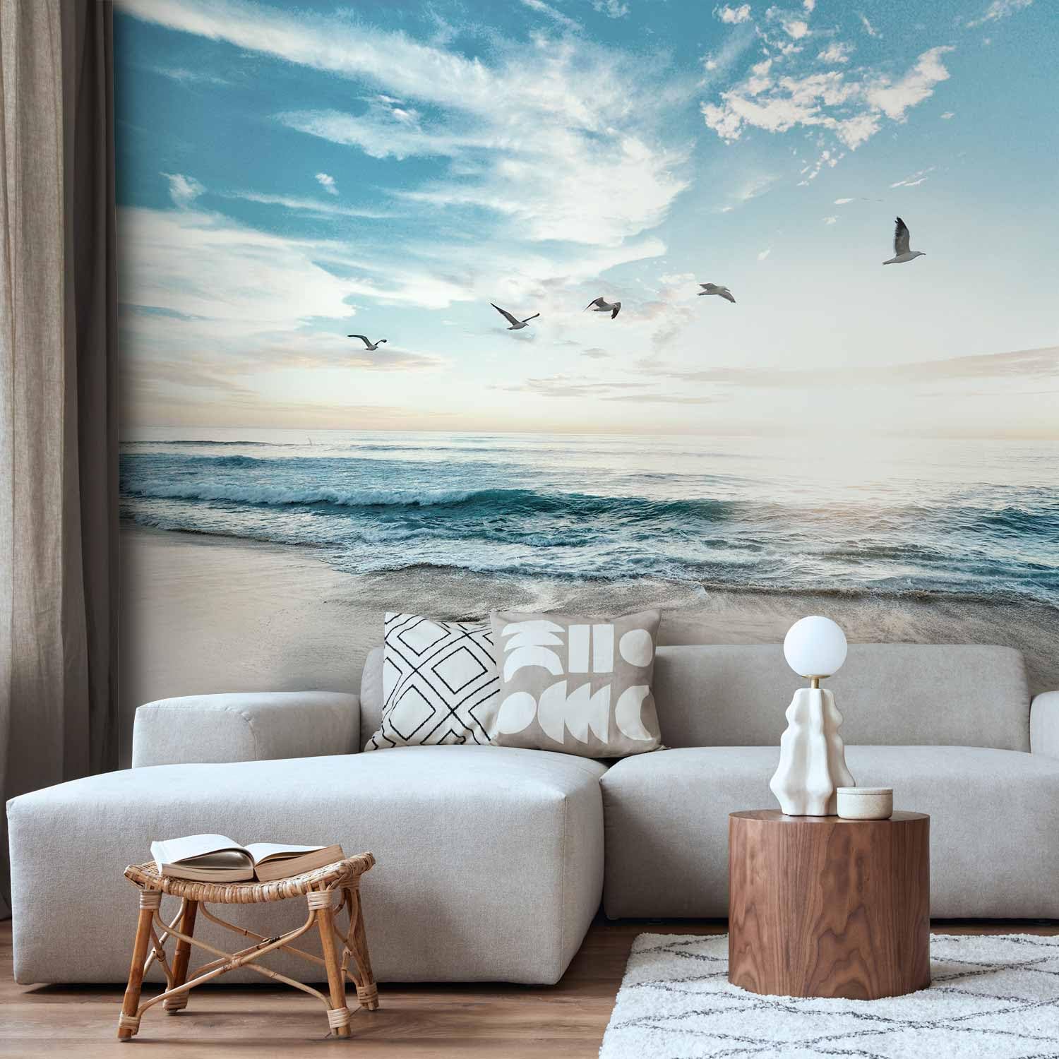 murando - Carta da Parati Adesiva Mare Spiaggia 392x280 cm Fotomurali Adesivi Murali Rivestimento Parete Moderna per Pareti Adesiva Muro Decorativo Fotomurale Ciel Uccelli Paesaggio Natura