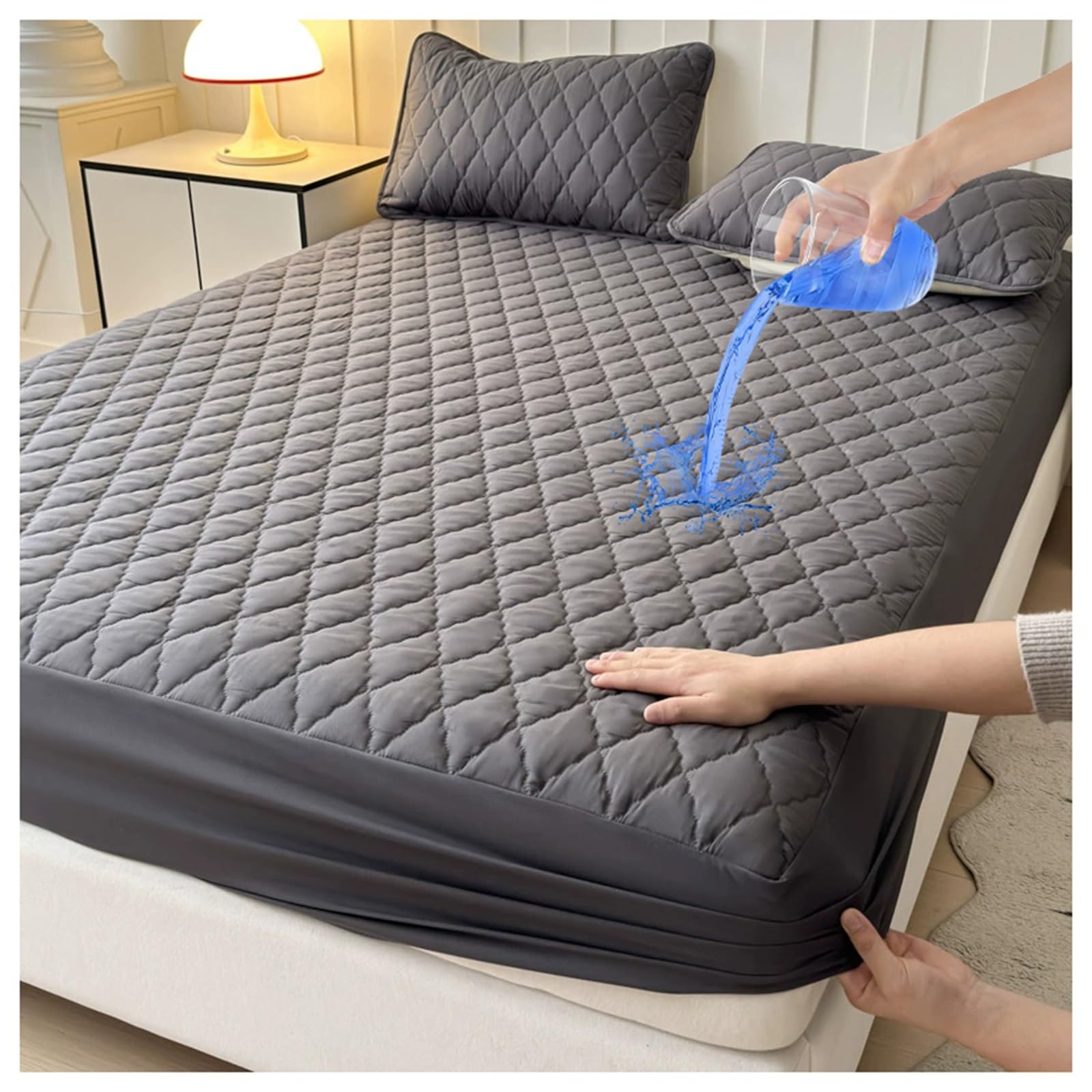 Protector de colchón transpirable para cama de 180x220cm gris oscuro ideal para familias con niños