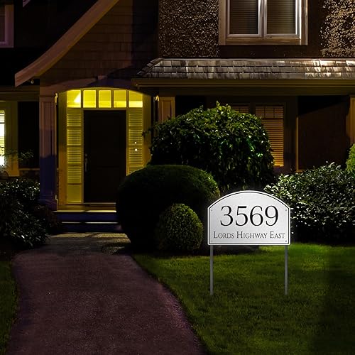 Miniatura 5 de Letrero de Dirección de Casa con Arco de Metal, Placa de Dirección para Exteriores, Letrero Personalizado de Nombre de Calle y Número de Casa, con