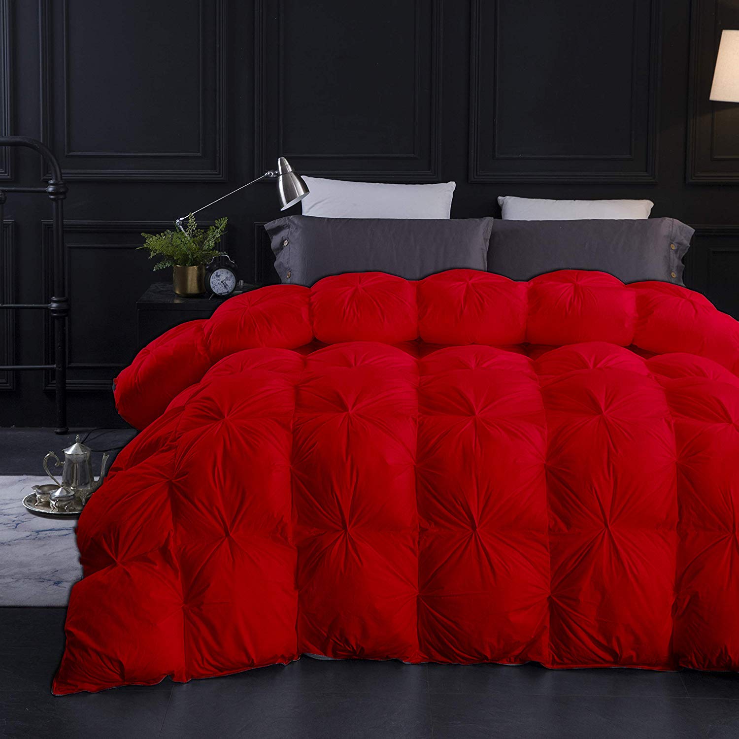 Red All Season Down Alternative Pintuck Comforter- Oversized King Size 116 x 98 Inches 1 pc Pinch Pleated Comforter 600 GSM & 4 - Corner Tabs 100% Egyptian Cotton- Red Solid