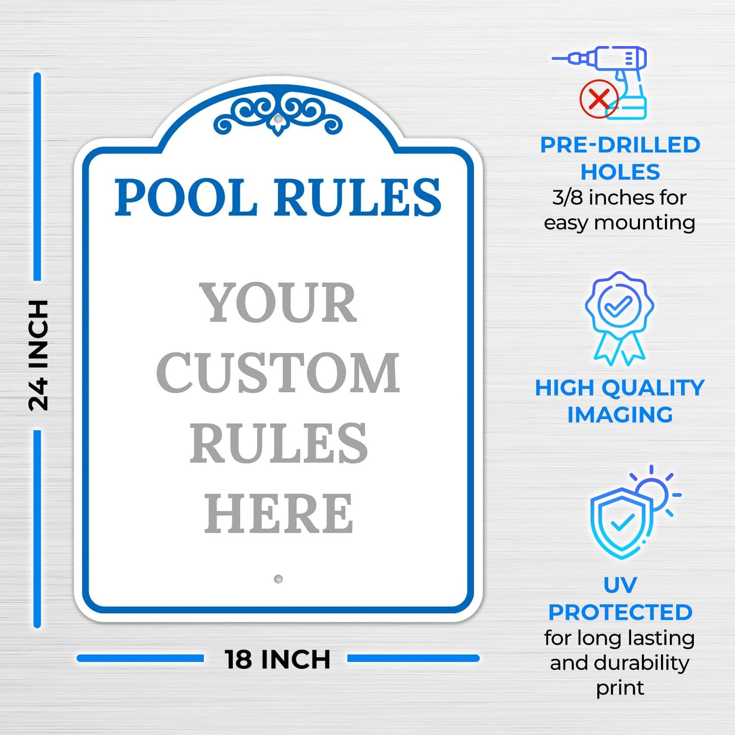 Custom Pool Rules Sign Personalized Swimming Pool Rules Decor Sign, 18x24 Inches, ACM, Fade Resistant, Made in USA