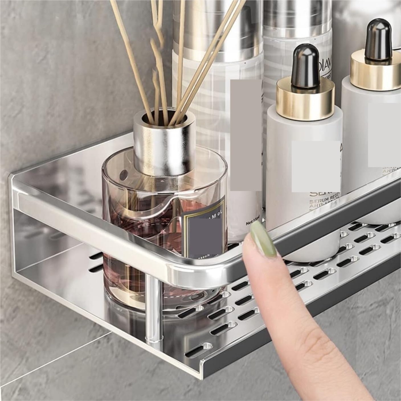 Mensola Doccia Portaoggetti Mensole da Bagno Portaoggetti da Doccia Senza Fori con Ganci E Porta Doccia in Acciaio Inox Mensole Bagno Resistente(50cm(1pcs))
