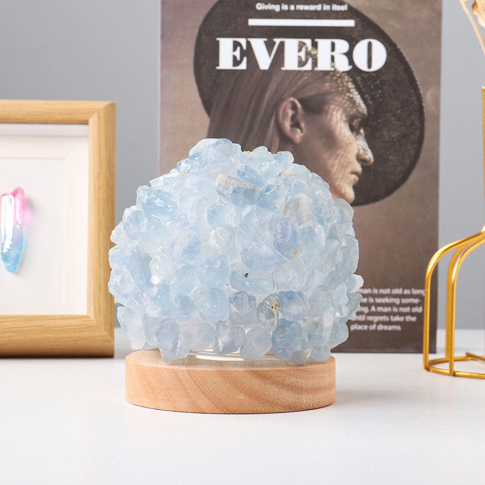 Amazon.co.jp : 家の装飾のための木製ベースの自然治癒クリスタル