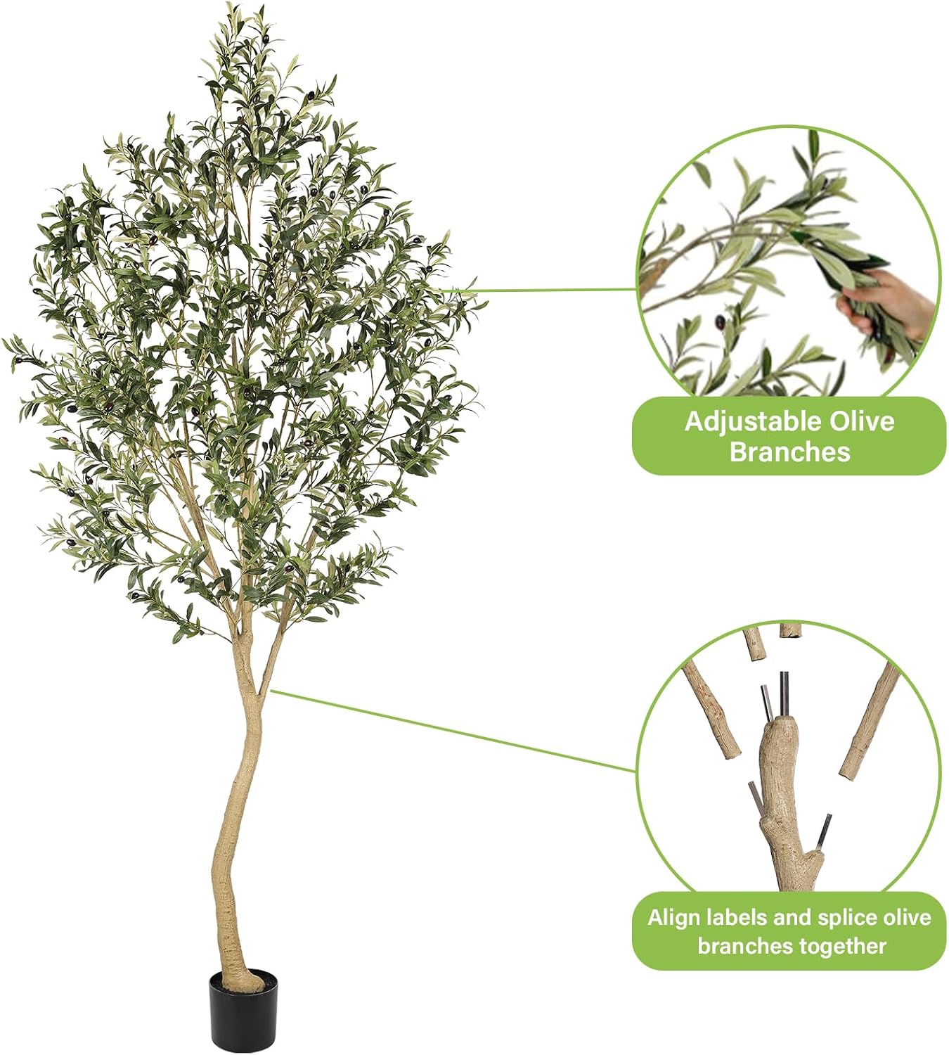 Realead 8ft Tall Faux Olive Tree - Realistic Large Olive Trees Artificial Indoor - Fake Olive Tree with Natural Trunk and Lifelike Leaves for Morden Home Office Decor - Image 5