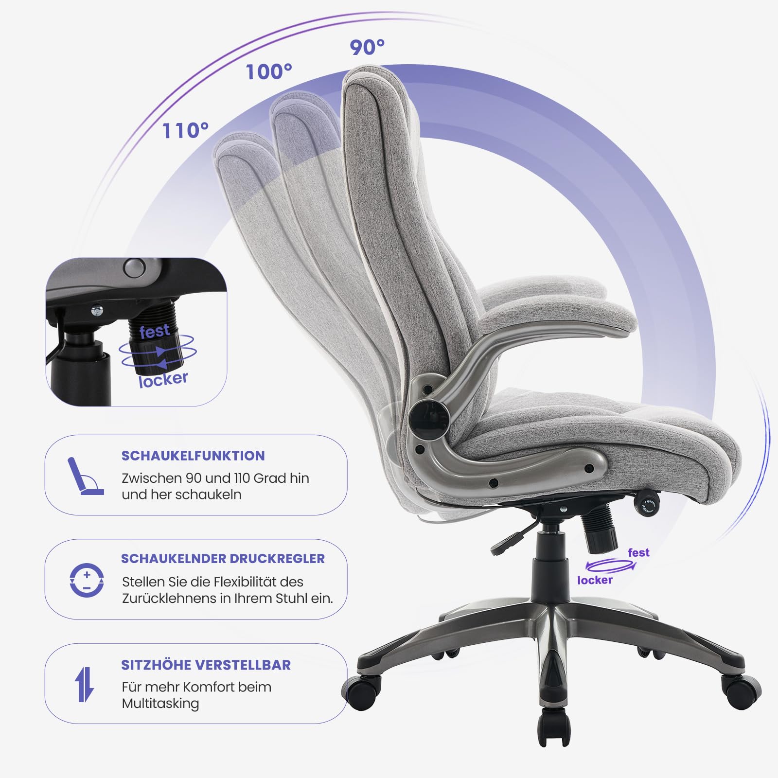 COLAMY Bürostuhl Ergonomisch, Chefsessel mit Hoher Rückenlehne, Ergonomischer 360° Drehstuhl für Büro… – Ansicht 5