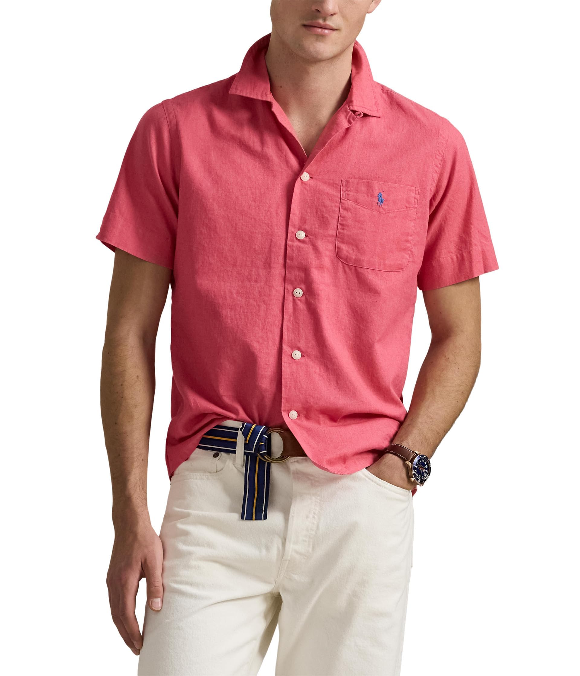 Men's Classic Fit Linen-Cotton Camp Shirt