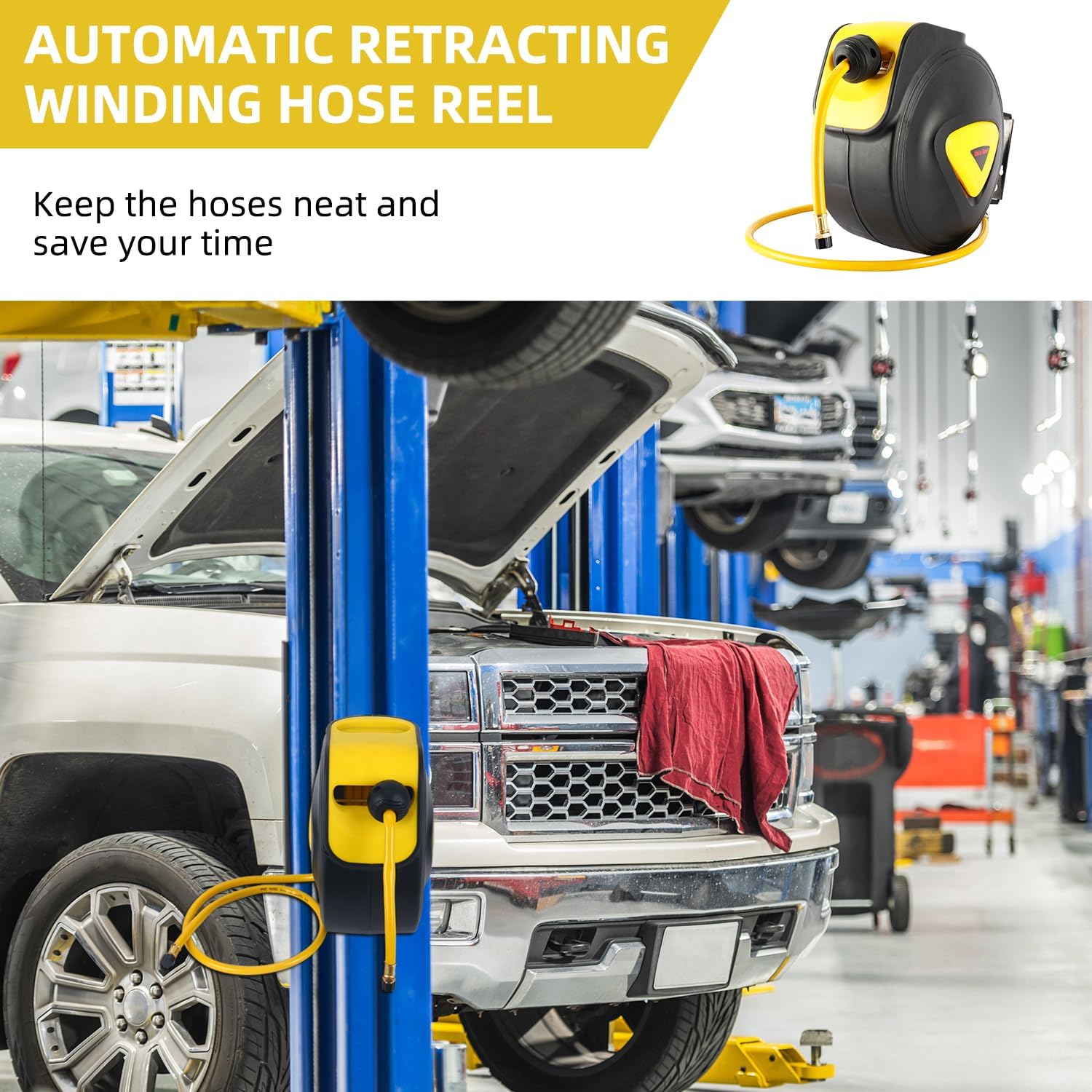 8MILELAKE Retractable Auto Rewind Air Hose Reel Wall Mount Tool Air Compressor 33ft x5/16inches 180 degree rotation Air Hose Reel - Image 9