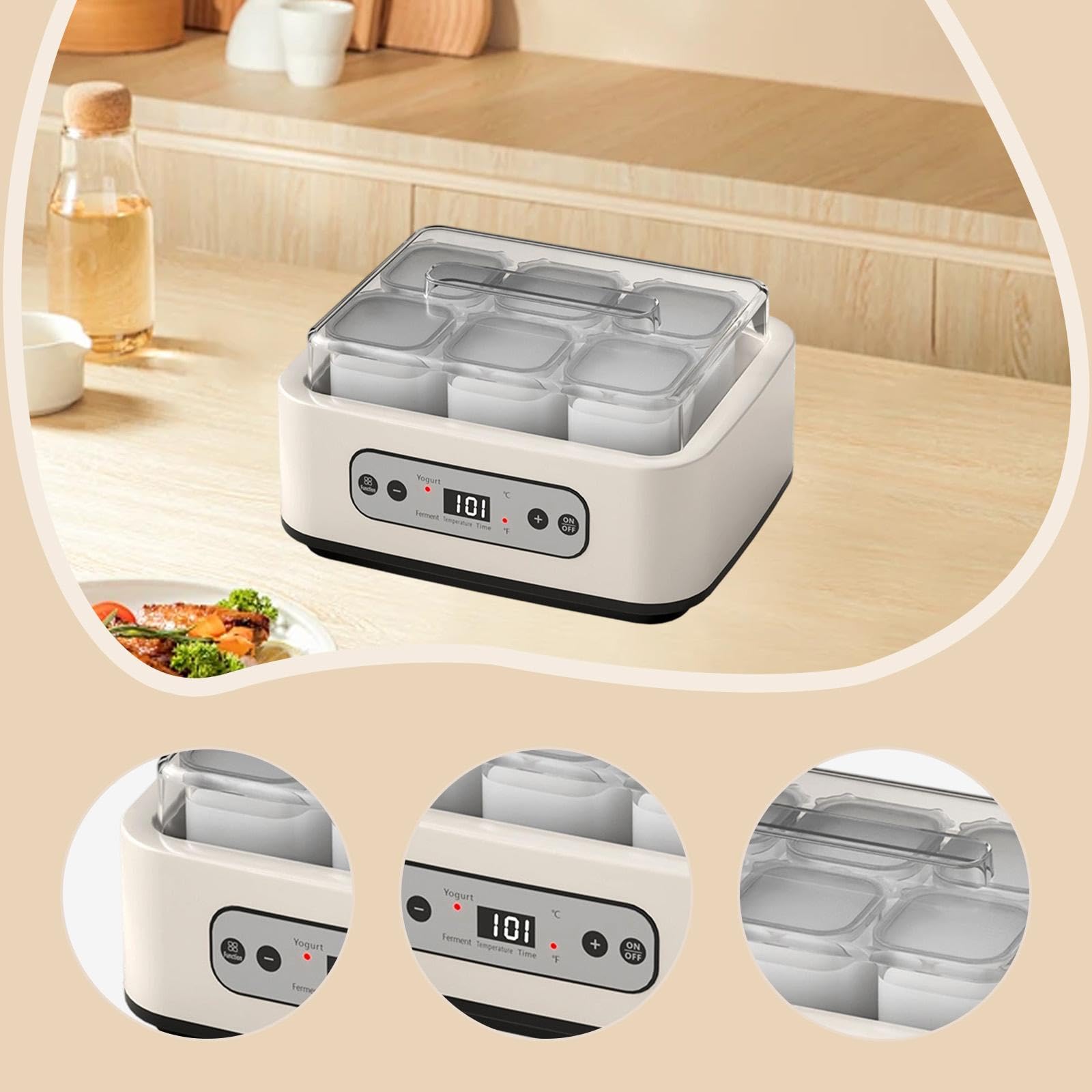 Haushalts 6 Gläser Automatik | automatischer Betrieb, energiesparend, für Joghurt und Natto, inklusive 6 Gläsern