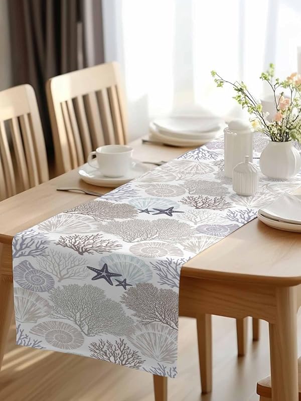 Coastal Gray Coral Table Runner, Nautical Starfish Dining Room Table Runners 72 Inches Long, Summer Ocean Kitchen Table Cloth Dresser Scarf for Coffee/Western/Party/Wedding Decor 18x72 Inch by TocaHome - Used condition - Image 2