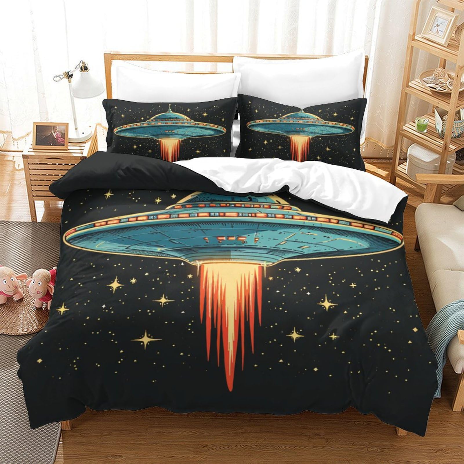 Housse de couette OVNI 3D Super King 260x220cm avec 2 taies d'oreiller