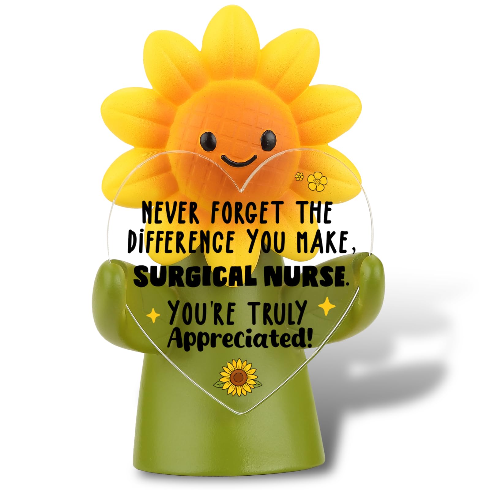 Cadeau infirmière chirurgicale : figurine cœur et tournesol vibrant