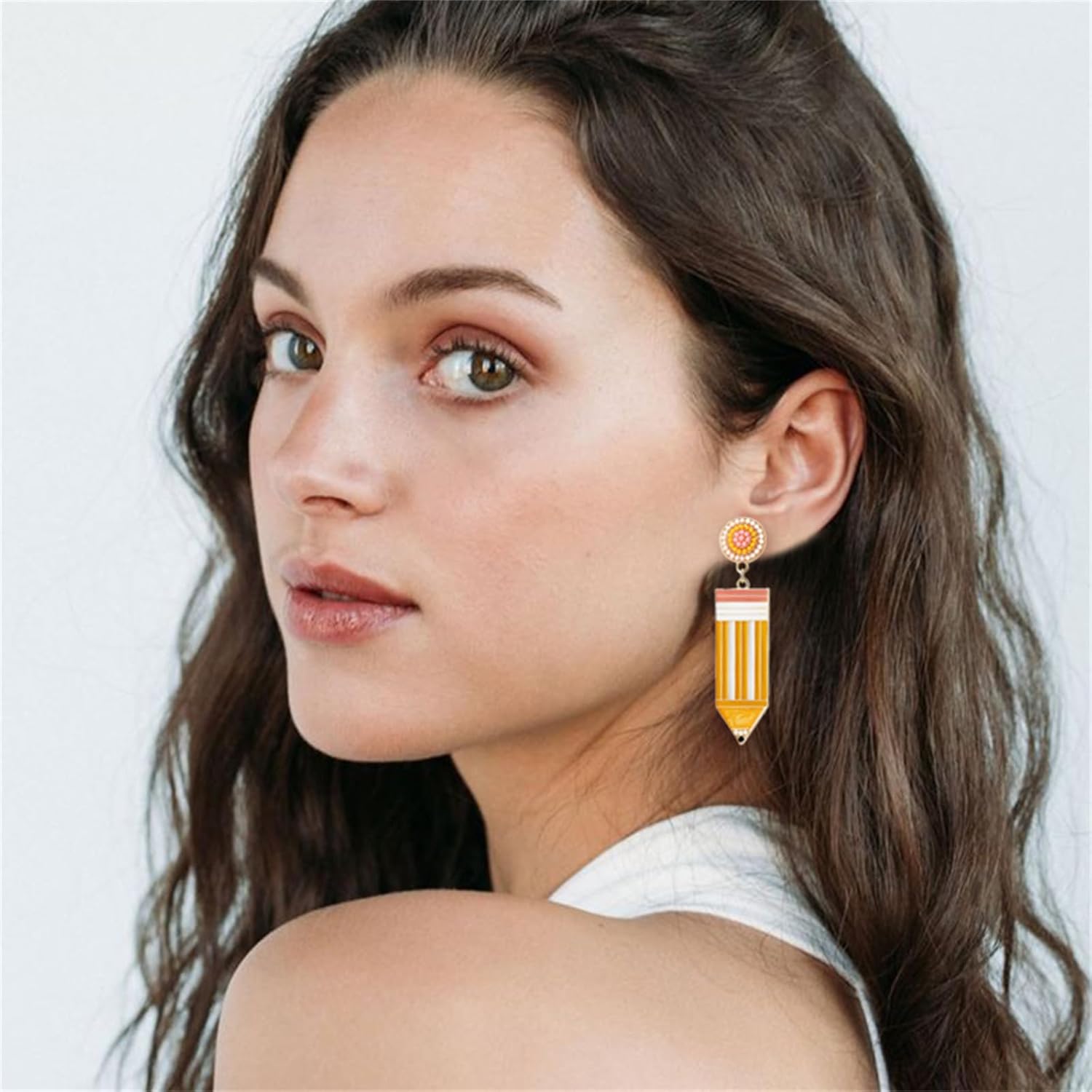 Teacher Earrings for Women Sparkling Rhinestone Beaded Drop Earrings Rainbow Book Pencil Earrings Colorful Teacher Appreciation Jewelry Gift - Image 4