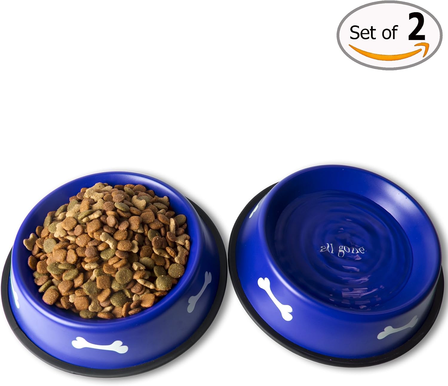 GPET Dog Bowl with Rubber Base, Blue 32 Ounce (Set of 2)