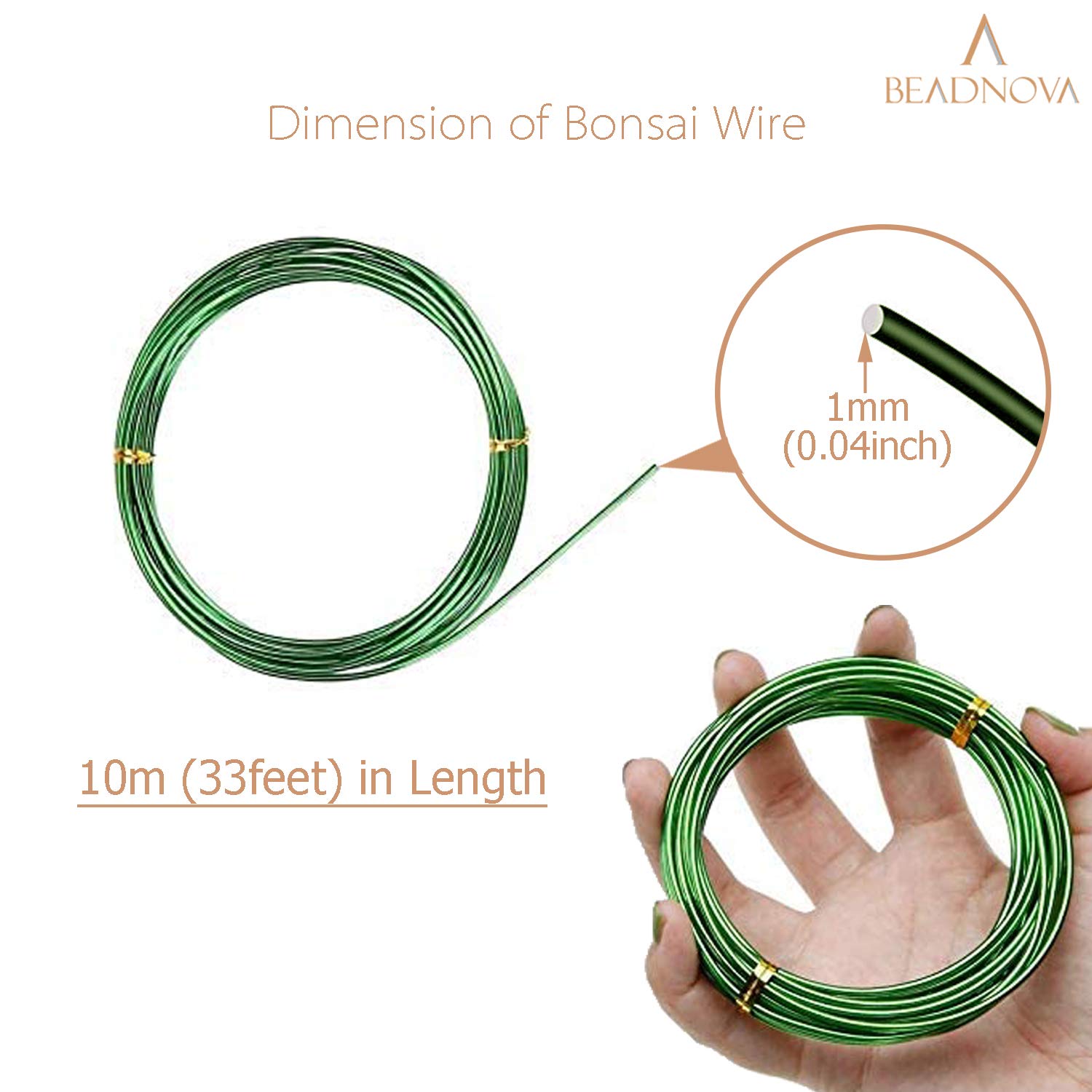 BEADNOVA Bonsai Draht 1 Mm – 30 M Schwarzer Aluminiumdraht Zum Formen Von Bonsai-Bäumen (für Innen & Außen)