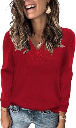 QACOHU Womens Fall Sweaters 2026 V Neck Shawl Collar Long Sleeve Pullover Knit Tops for Women